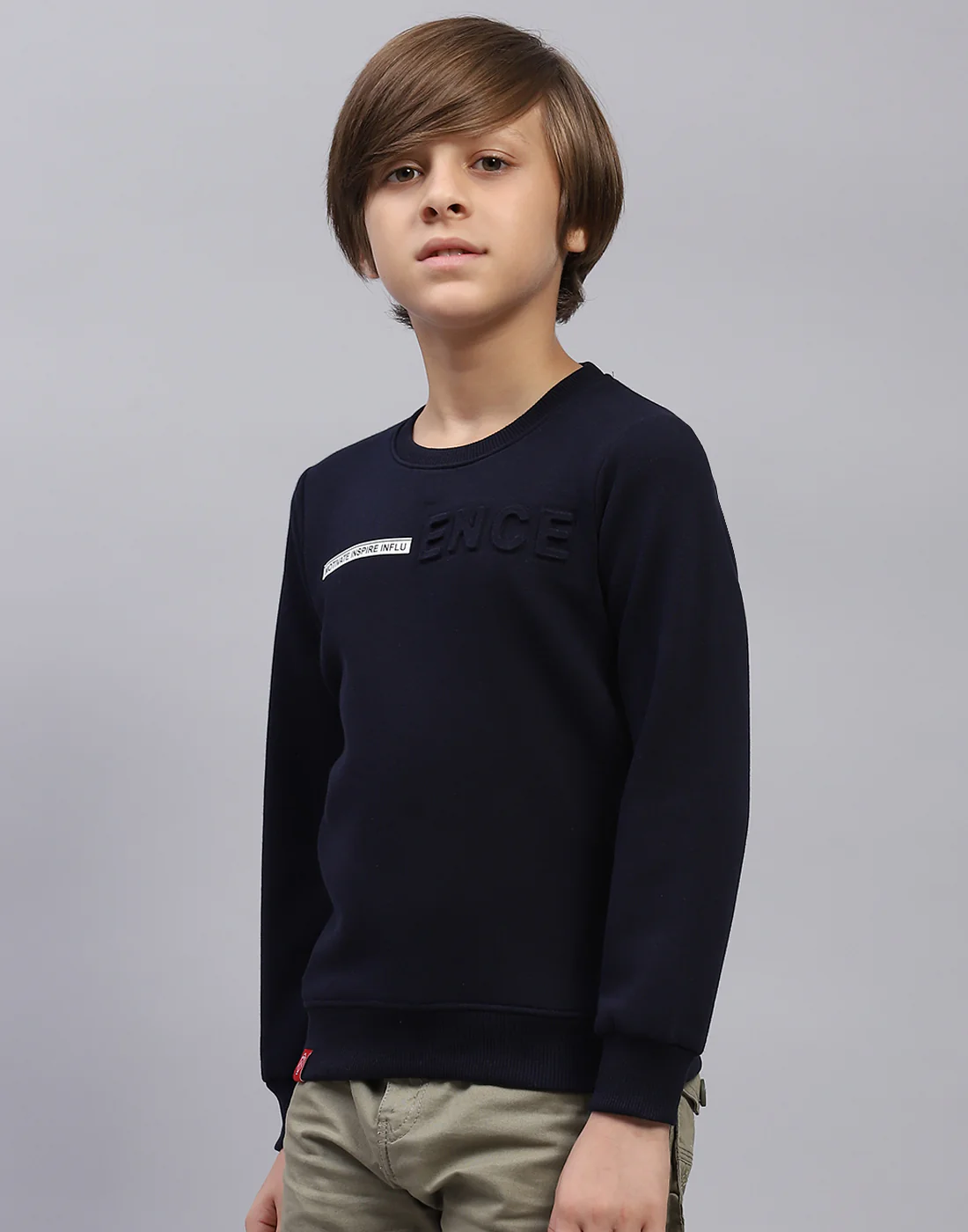 Boys Navy Blue Solid Round Neck Full Sleeve Sweatshirt - Image 3