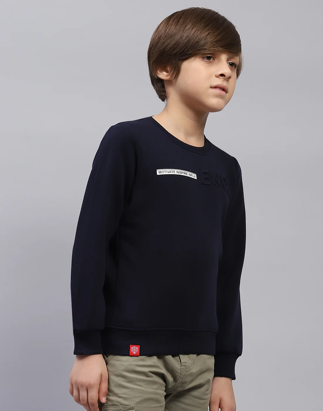 Boys Navy Blue Solid Round Neck Full Sleeve Sweatshirt - Image 4