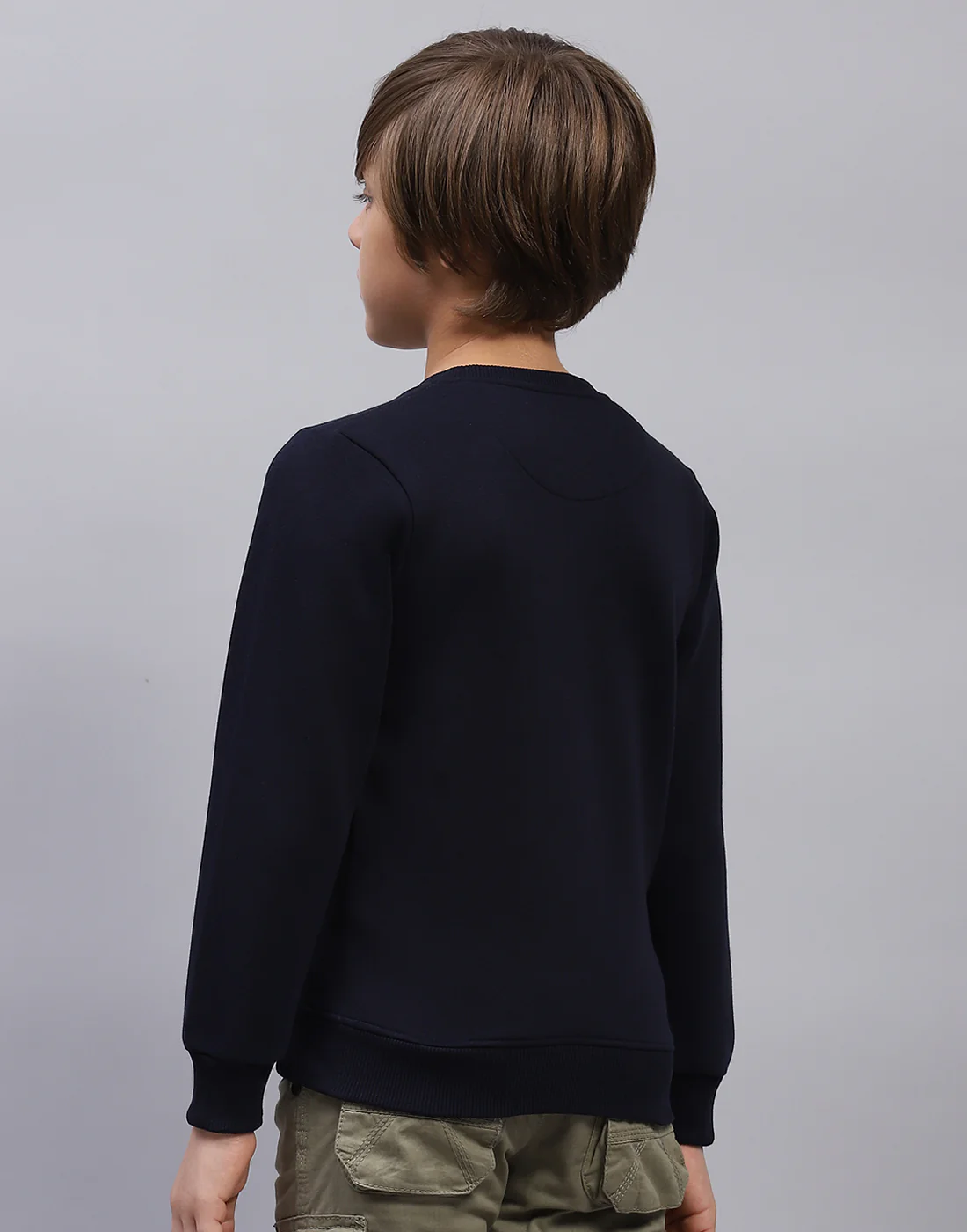 Boys Navy Blue Solid Round Neck Full Sleeve Sweatshirt - Image 5
