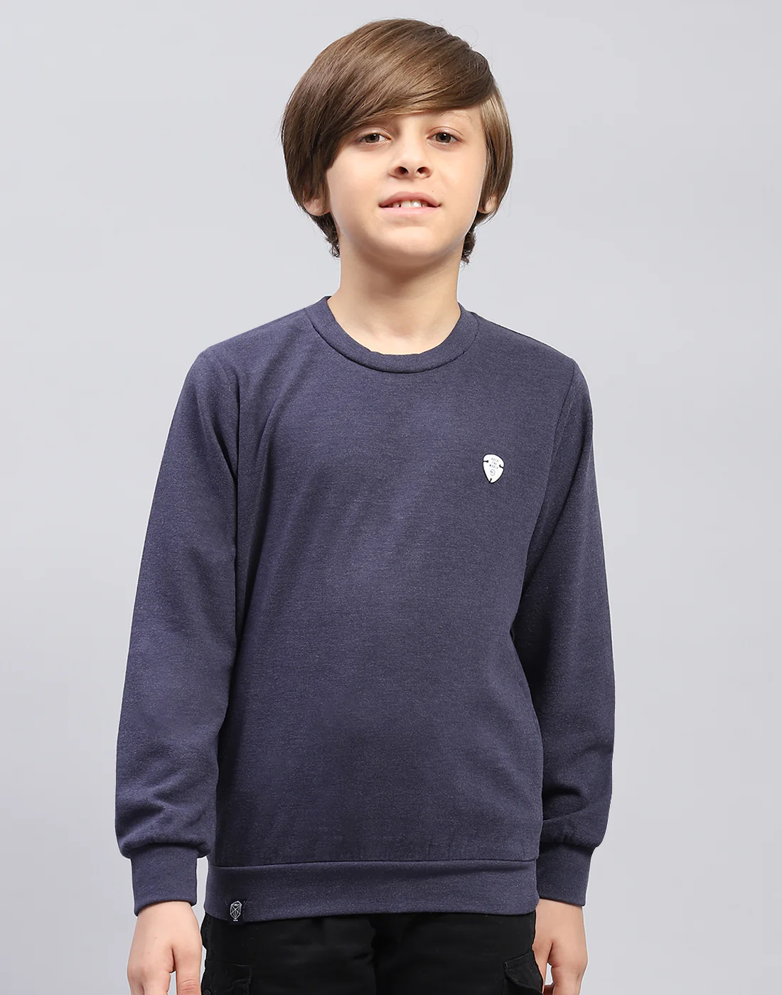 Boys Navy Blue Solid Round Neck Full Sleeve Sweatshirt - Image 2