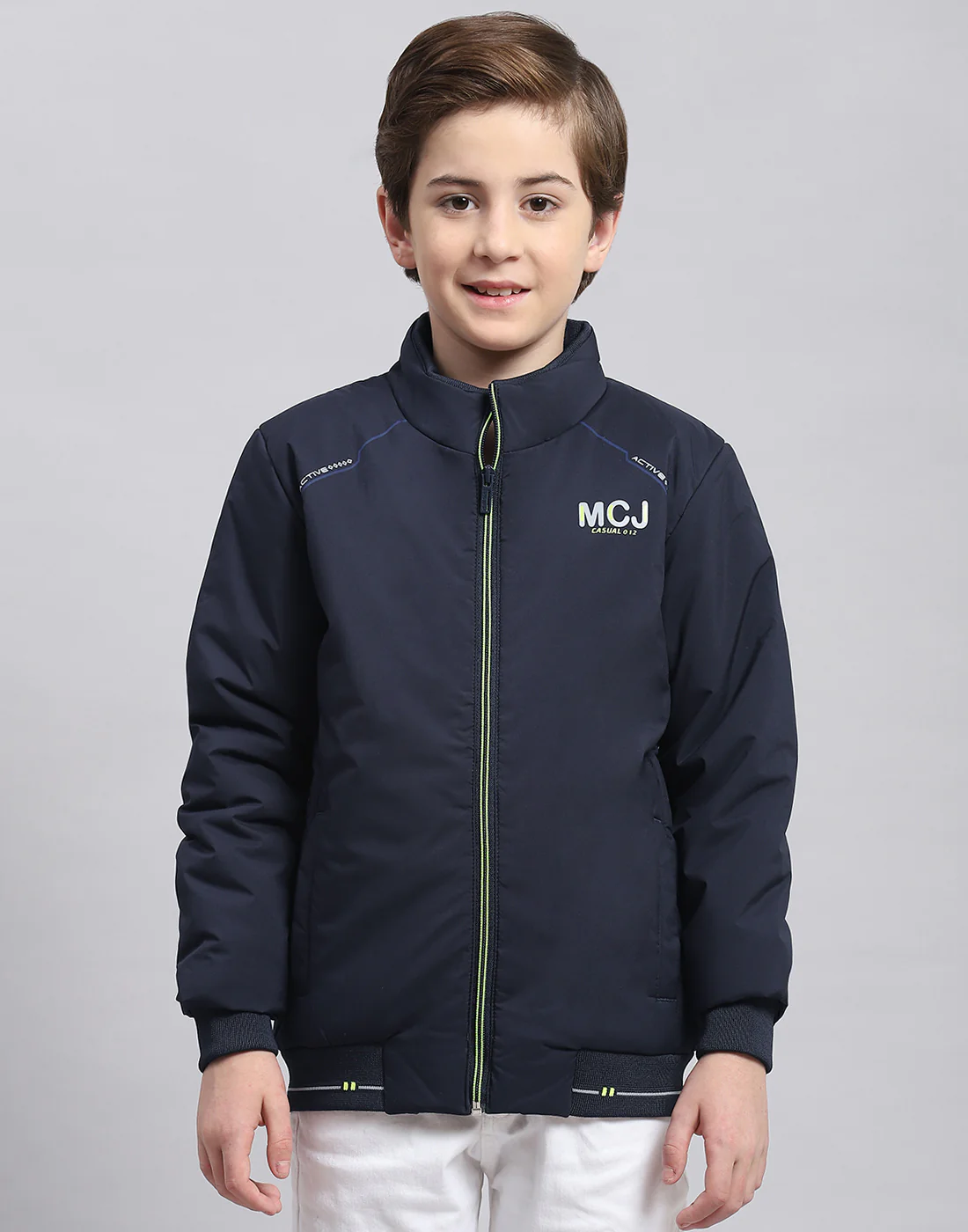 Boys Navy Blue Solid Stand Collar Full Sleeve Boys Jacket - Image 2