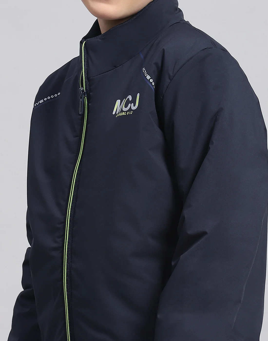 Boys Navy Blue Solid Stand Collar Full Sleeve Boys Jacket - Image 6