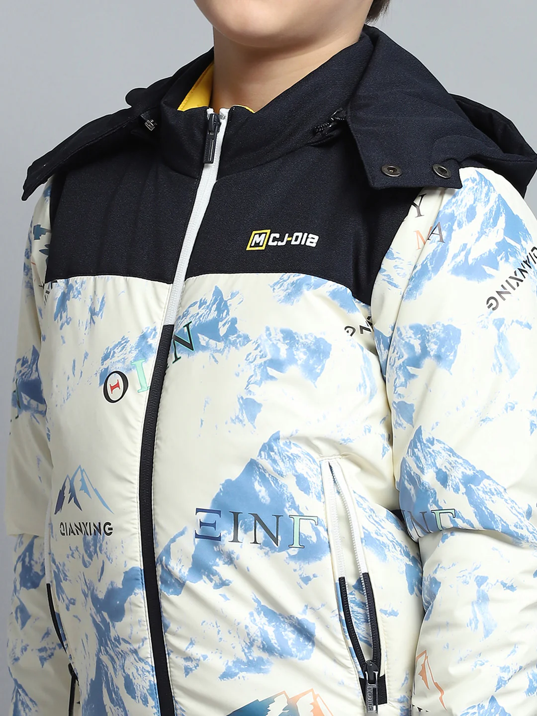 Boys Navy Blue & White Printed Detachable Hood Full Sleeve Jacket - Image 6