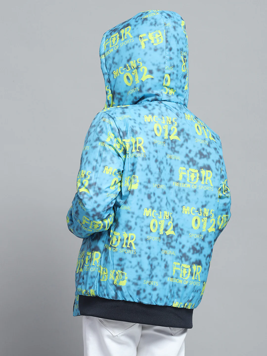 Boys Navy Blue & White Printed Hooded Full Sleeve Reversible Jacket - Image 8
