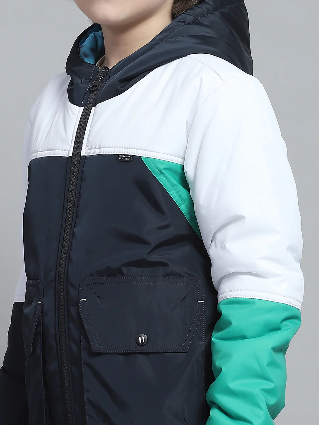 Boys Navy Blue & White Printed Hooded Full Sleeve Reversible Jacket - Image 9