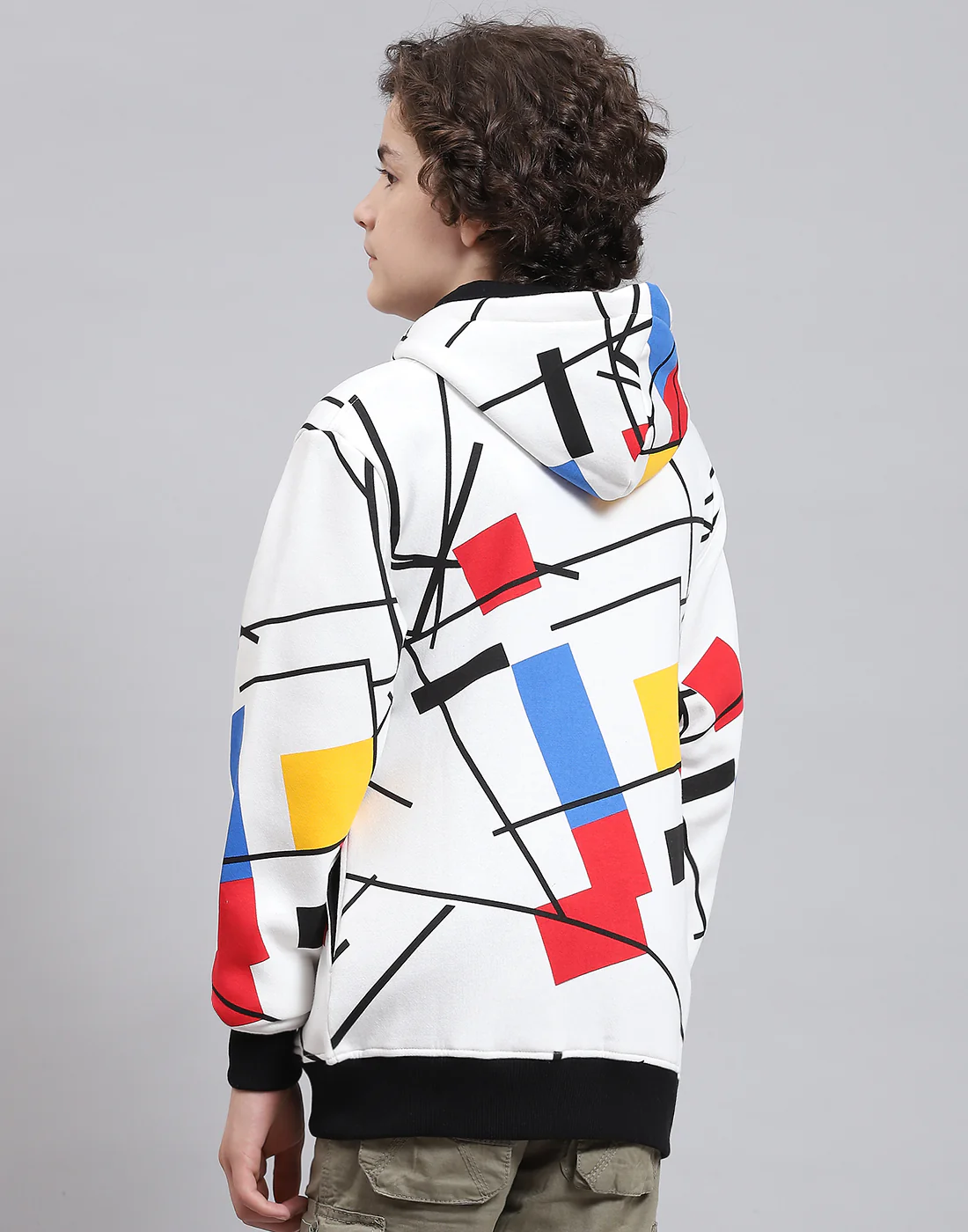 Boys Off White Printed Hooded Full Sleeve Sweatshirt - Image 5
