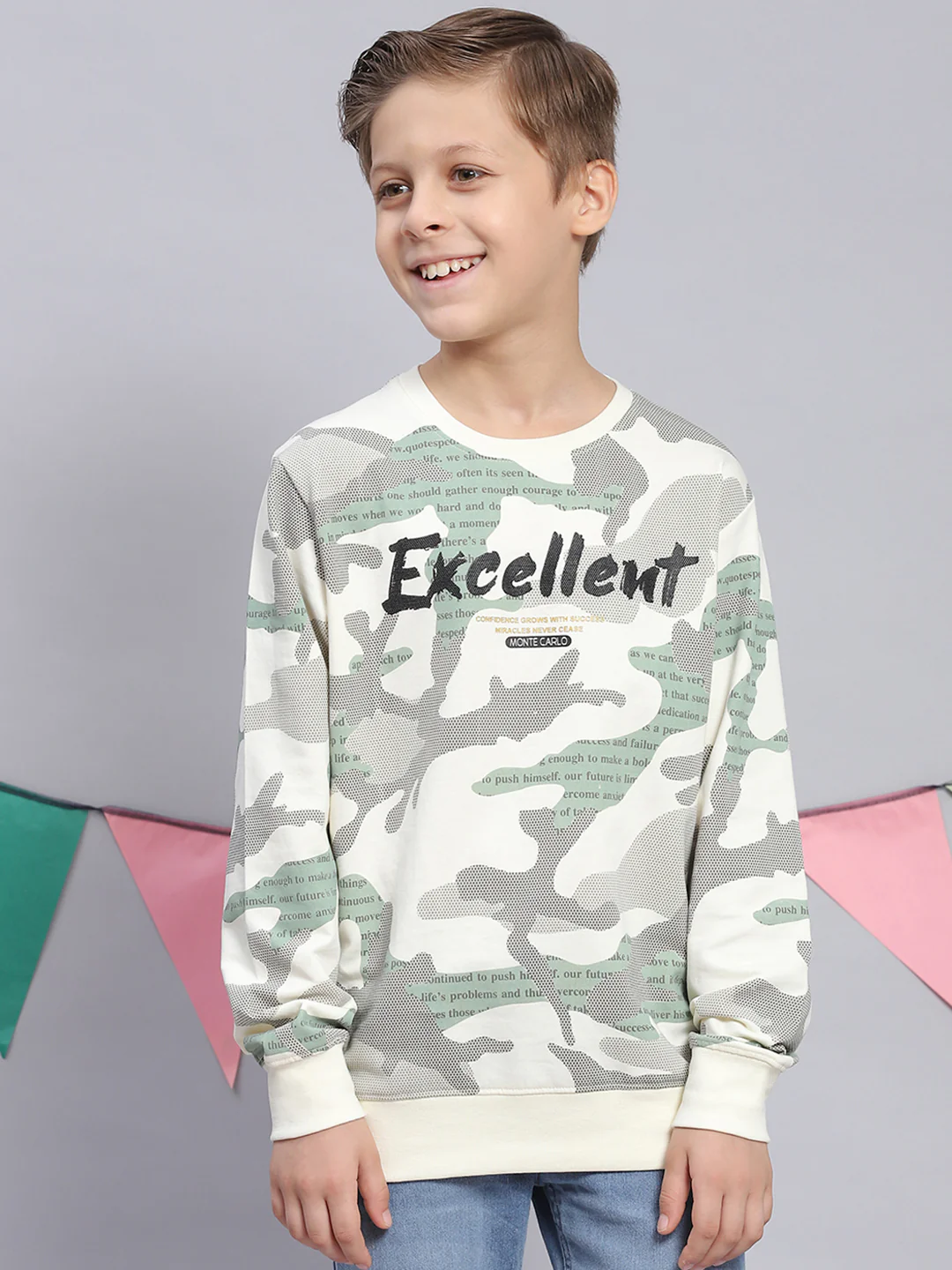 Boys Off White Printed Round Neck Full Sleeve Sweatshirt - Image 2