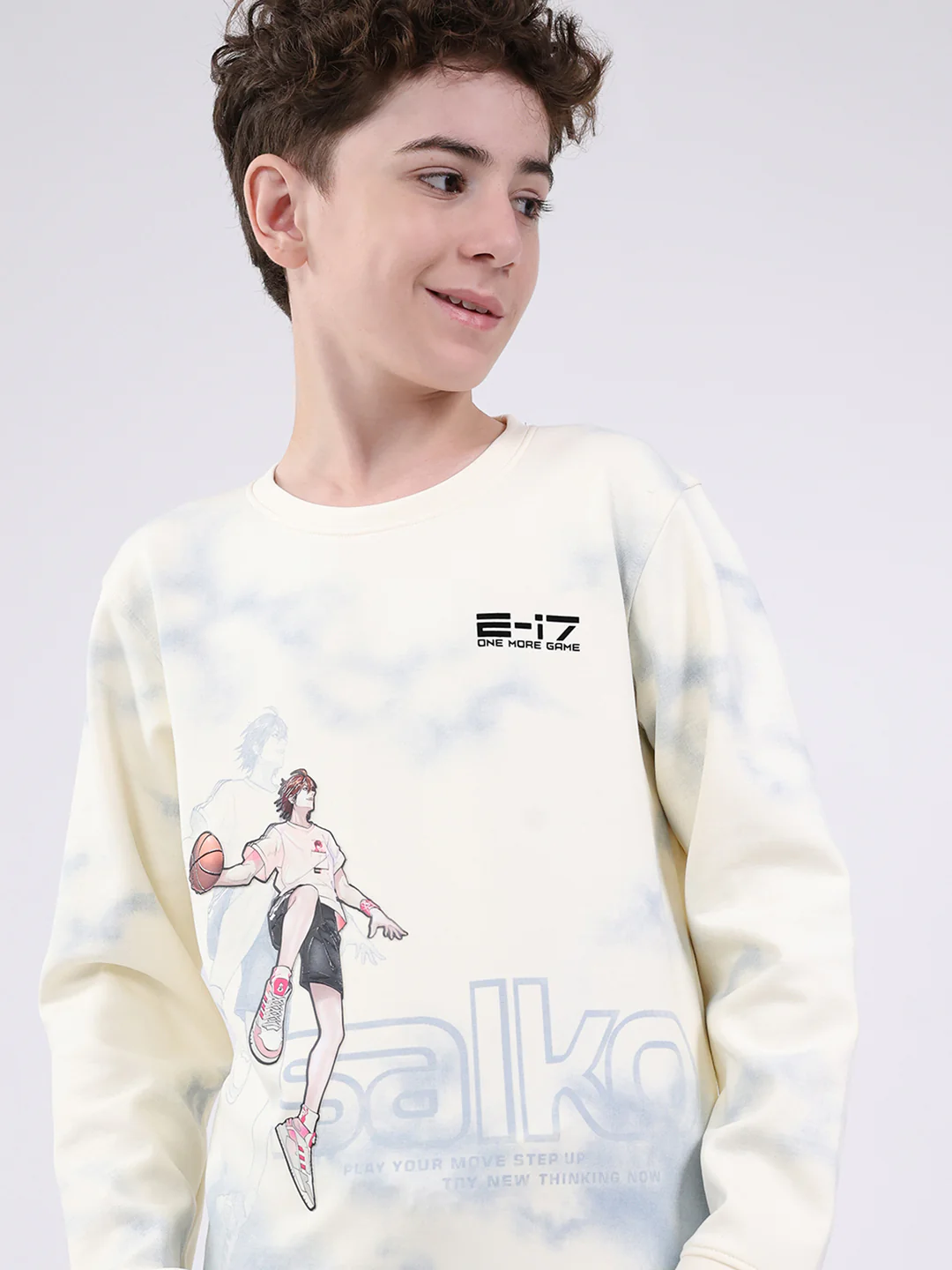 Boys Off White Printed Round Neck Full Sleeve Sweatshirt - Image 6