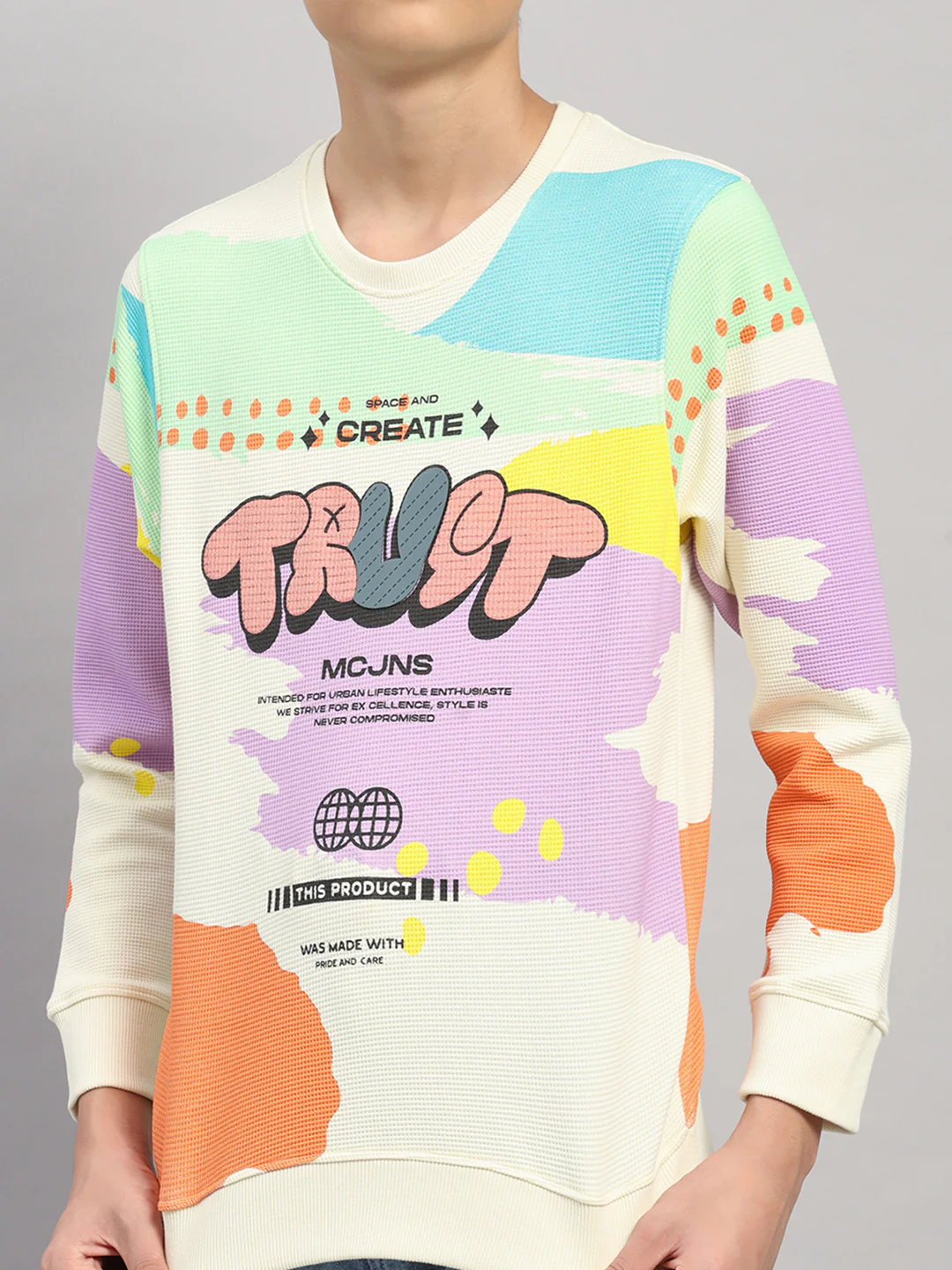 Boys Off White Printed Round Neck Full Sleeve Sweatshirt - Image 7