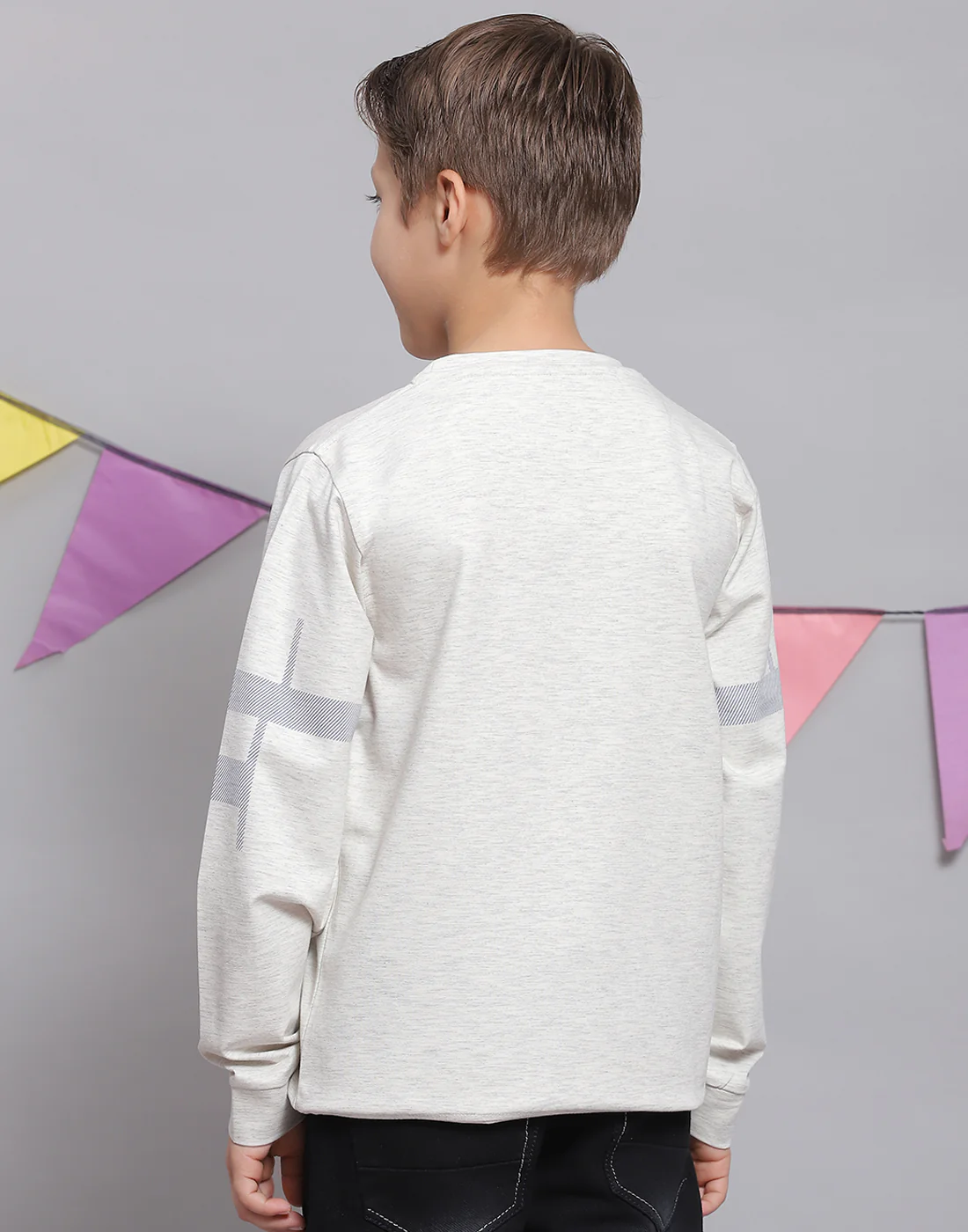 Boys Off White Printed Round Neck Full Sleeve T-Shirts - Image 5