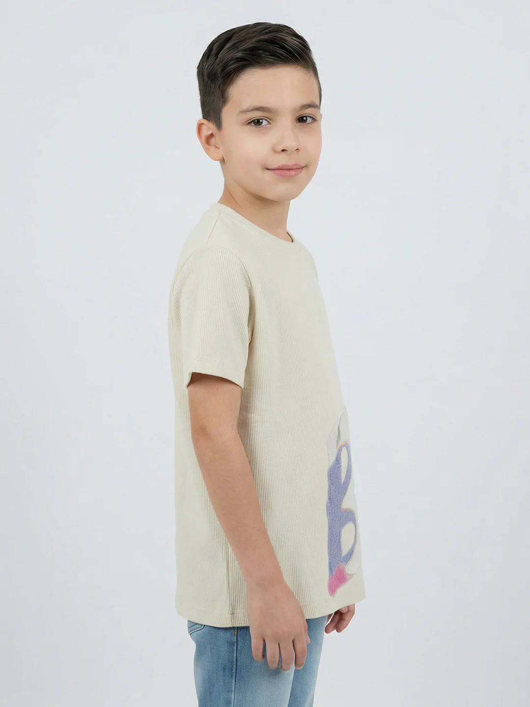 Boys Off White Printed Round Neck Half Sleeve T-Shirt - Image 2