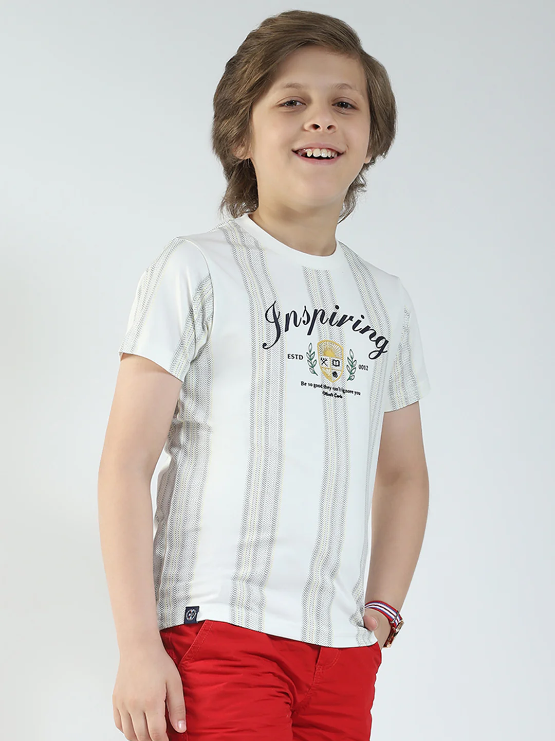 Boys Off White Printed Round Neck Half Sleeve T-Shirt - Image 4