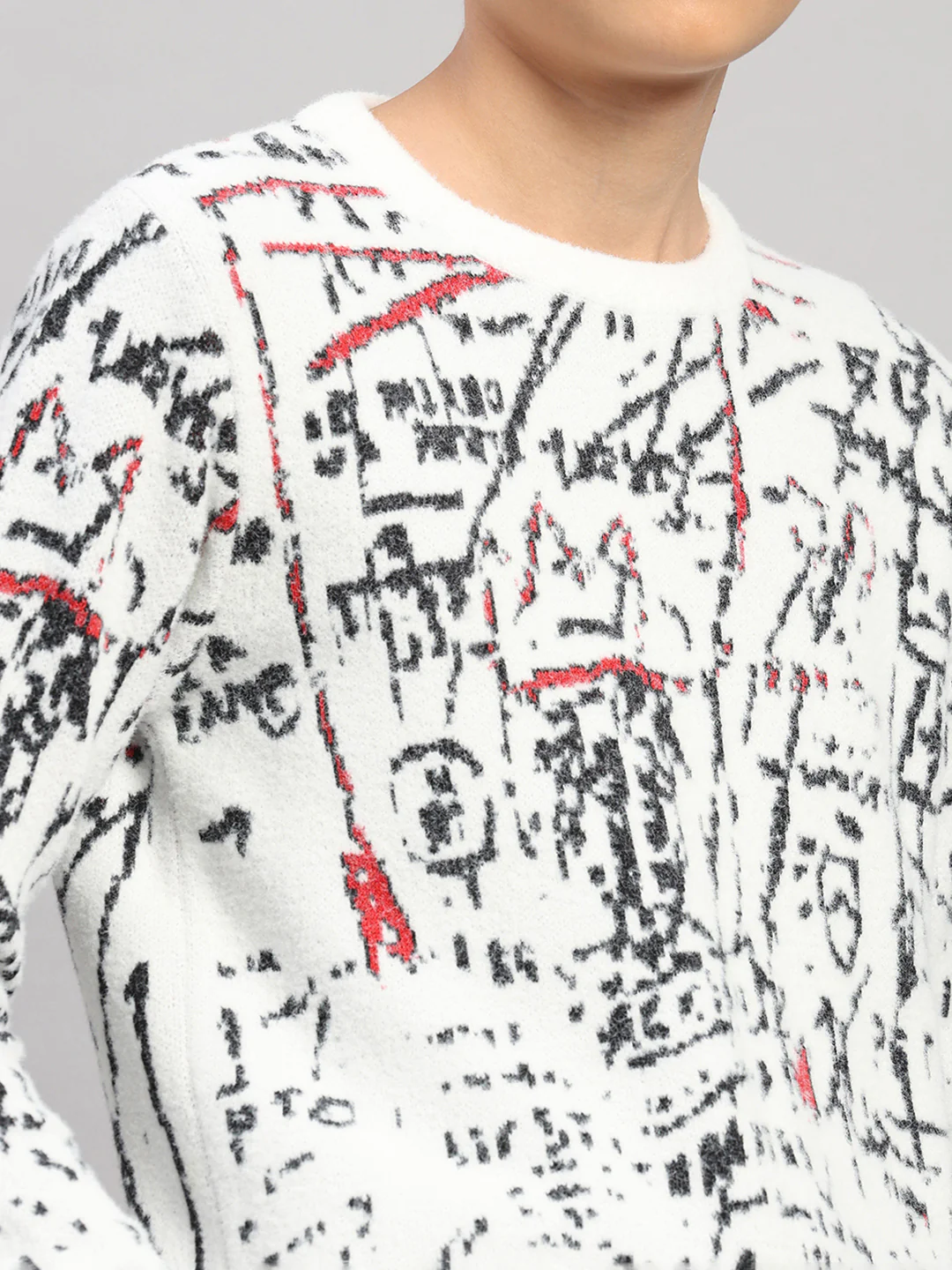 Boys Off White Stripe Round Neck Full Sleeve Pullover - Image 6