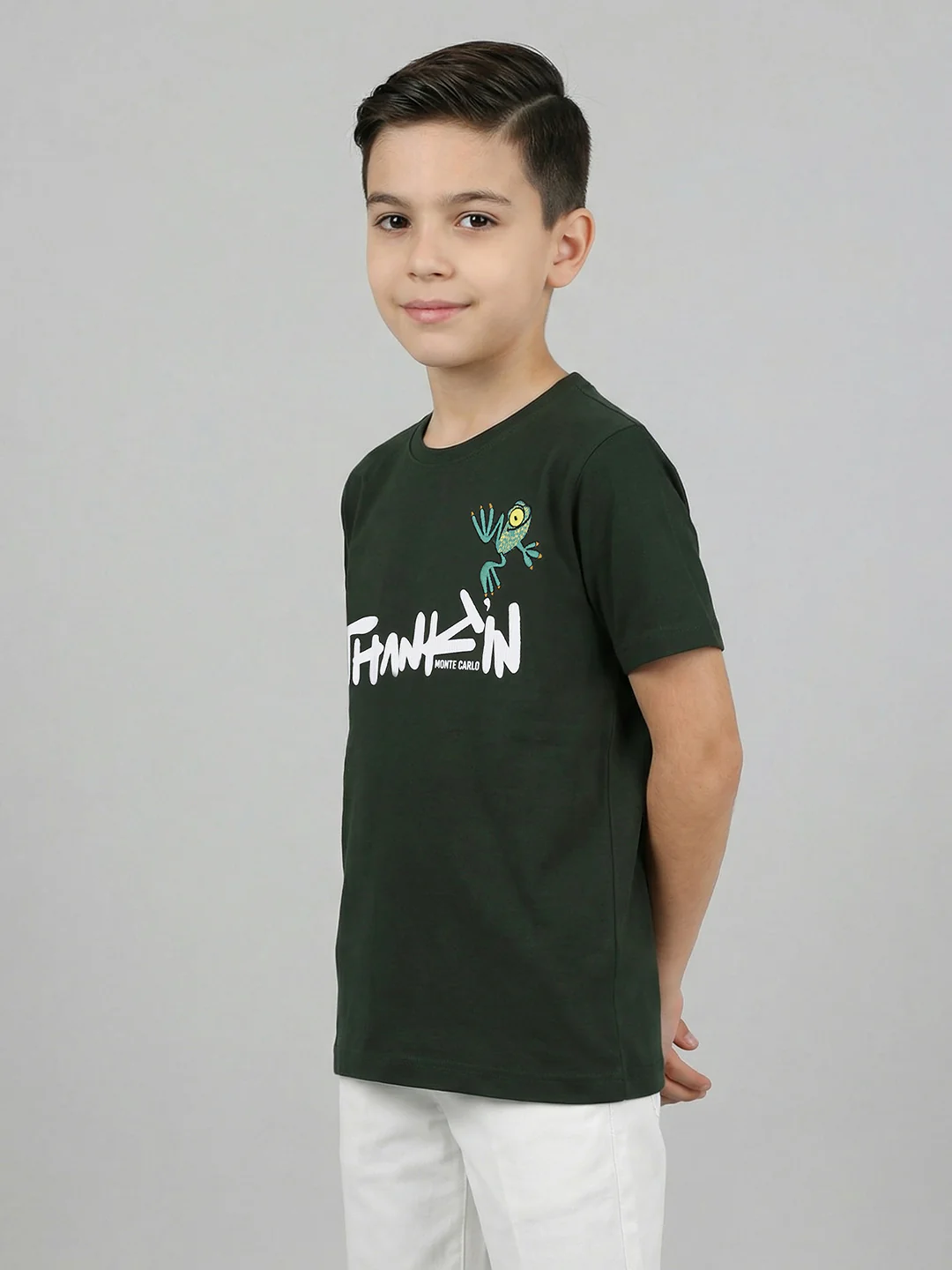 Boys Olive Back 3D Print Round Neck Half Sleeve T-Shirt - Image 3