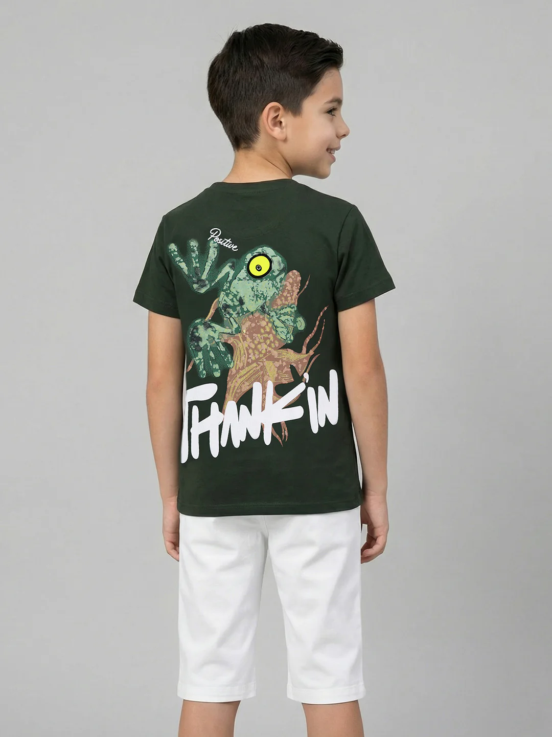Boys Olive Back 3D Print Round Neck Half Sleeve T-Shirt - Image 4