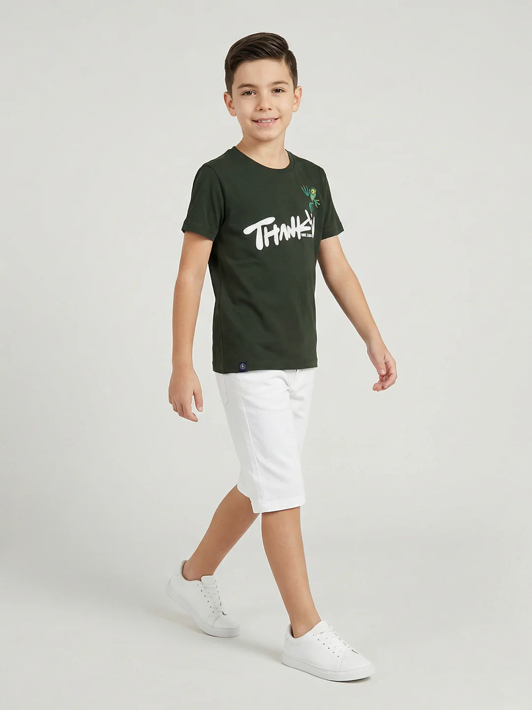 Boys Olive Back 3D Print Round Neck Half Sleeve T-Shirt - Image 5