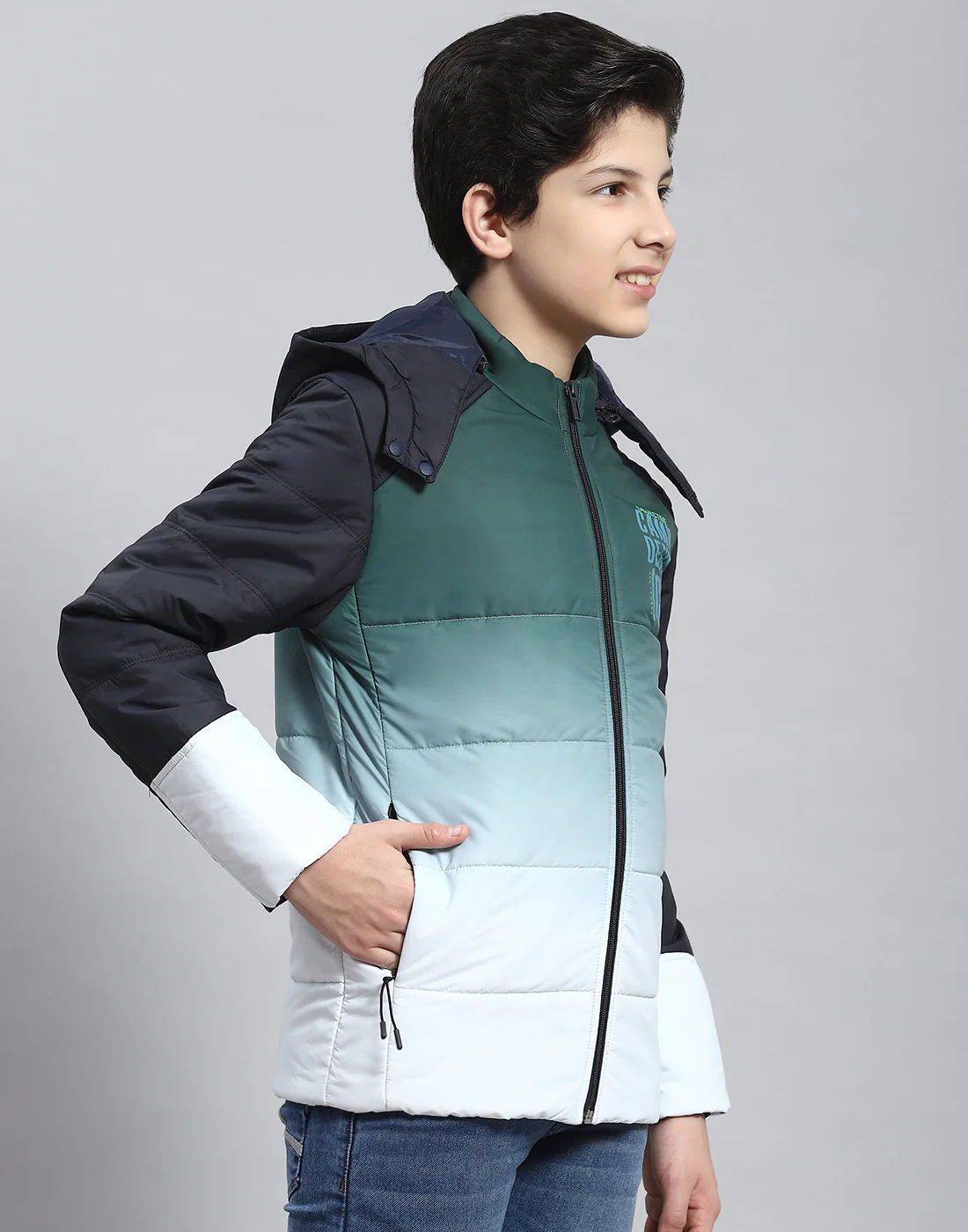 Boys Olive Colourblocked Hooded Full Sleeve Boys Jacket - Image 4
