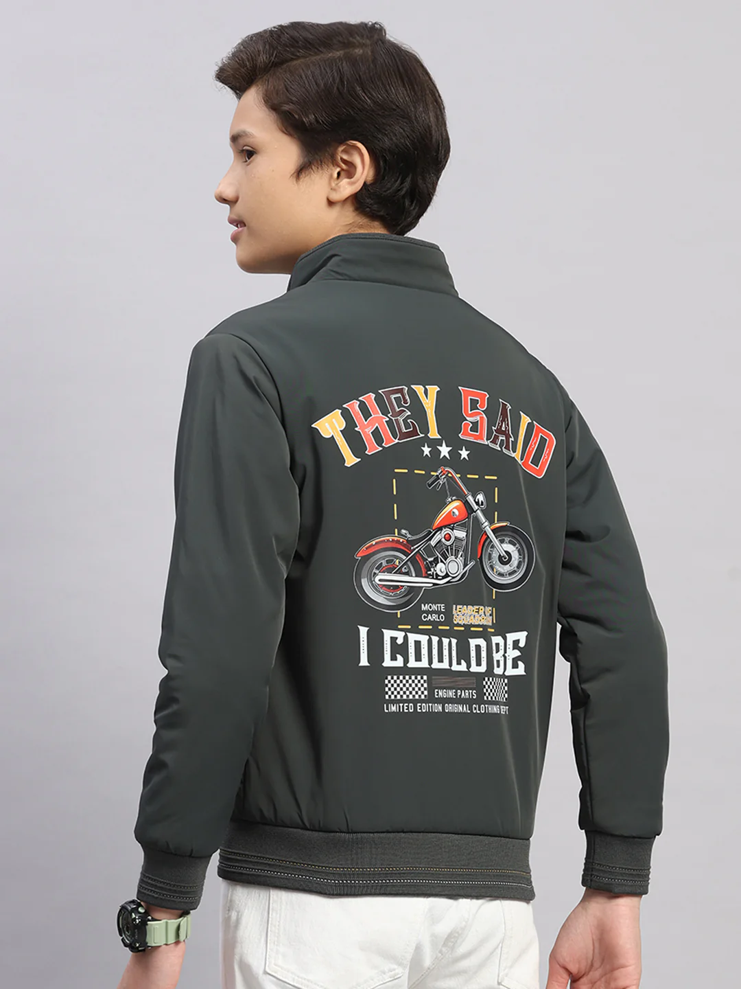 Boys Olive Embroidered Collar Full Sleeve Jacket - Image 5