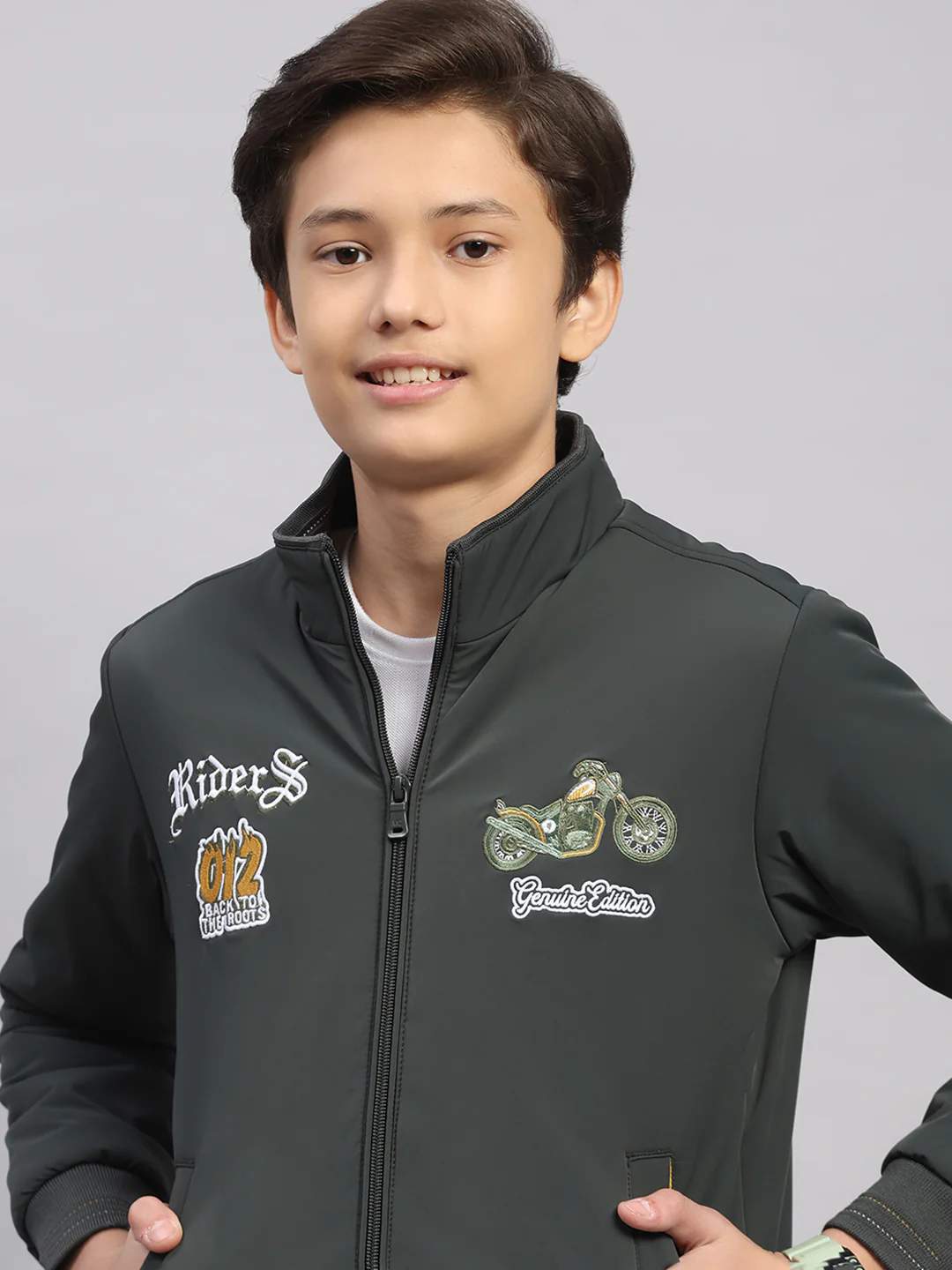 Boys Olive Embroidered Collar Full Sleeve Jacket - Image 7