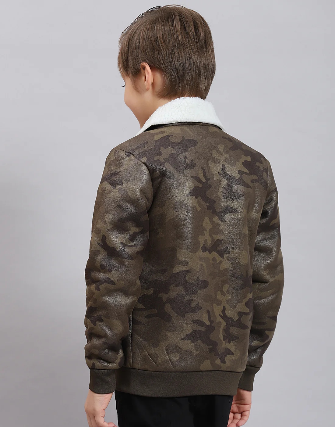 Boys Olive Printed Collar Full Sleeve Boys Jacket - Image 6
