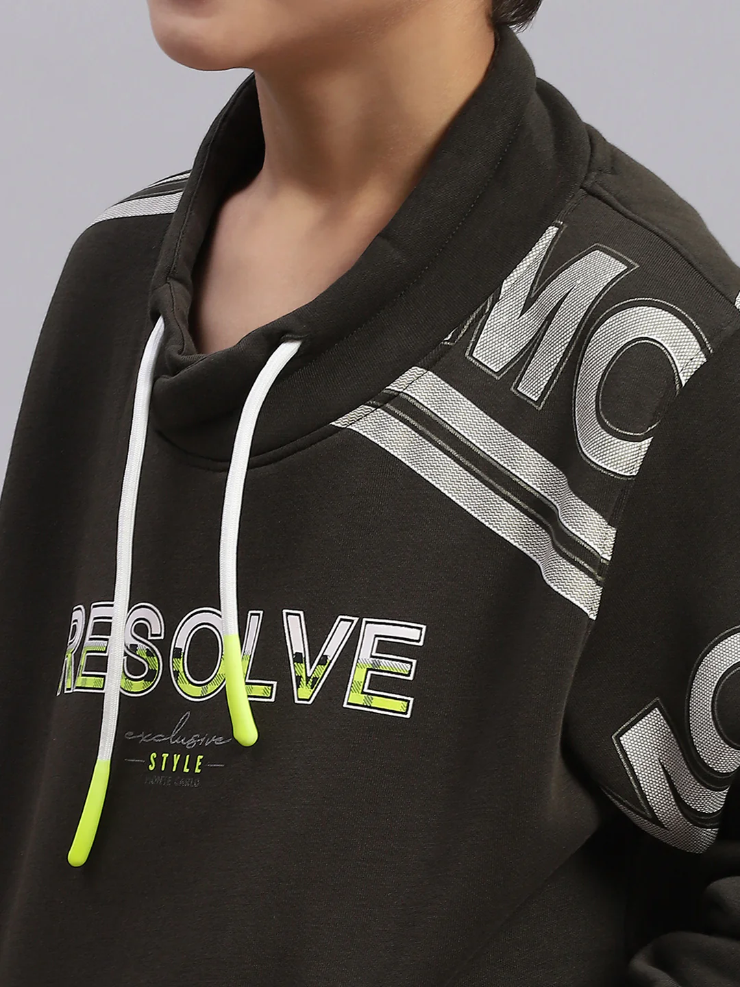 Boys Olive Printed F Neck Full Sleeve Sweatshirt - Image 6