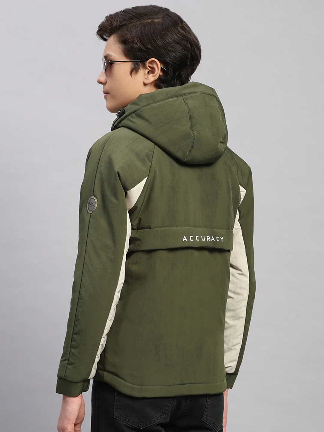 Boys Olive Printed Hooded Full Sleeve Jacket - Image 5