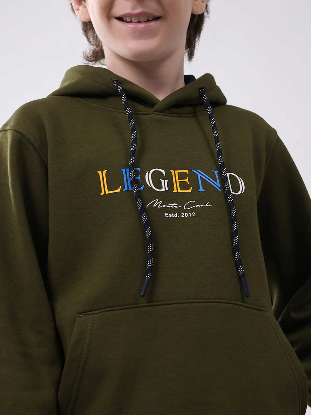 Boys Olive Printed Hooded Full Sleeve Sweatshirt - Image 8