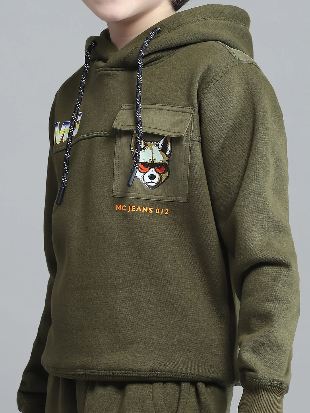 Boys Olive Printed Hooded Full Sleeve Tracksuit - Image 7