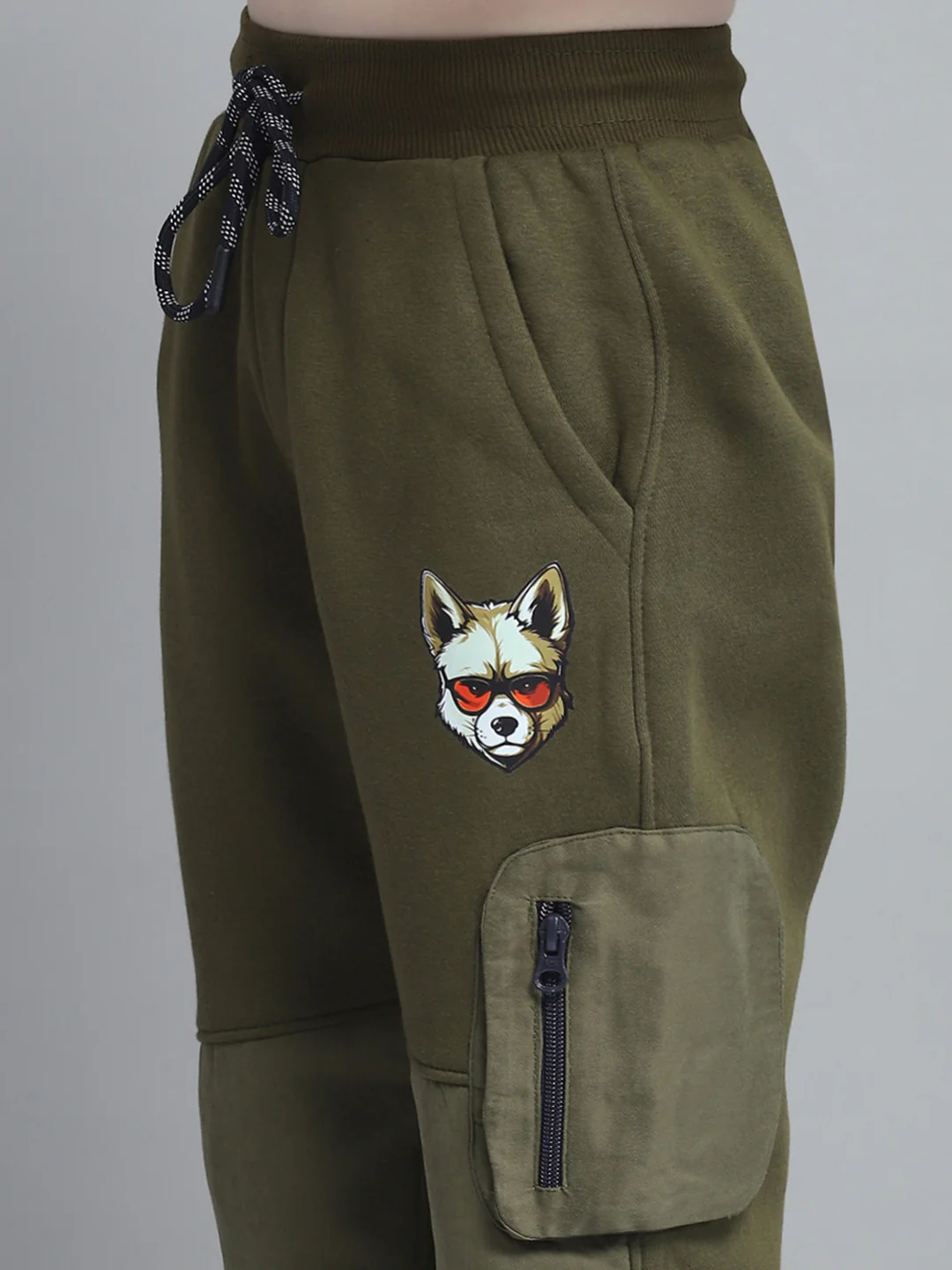 Boys Olive Printed Hooded Full Sleeve Tracksuit - Image 9