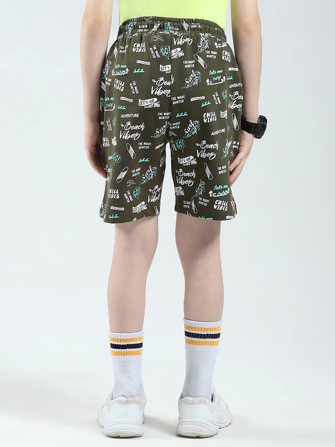 Boys Olive Printed Regular Fit Bermuda - Image 5