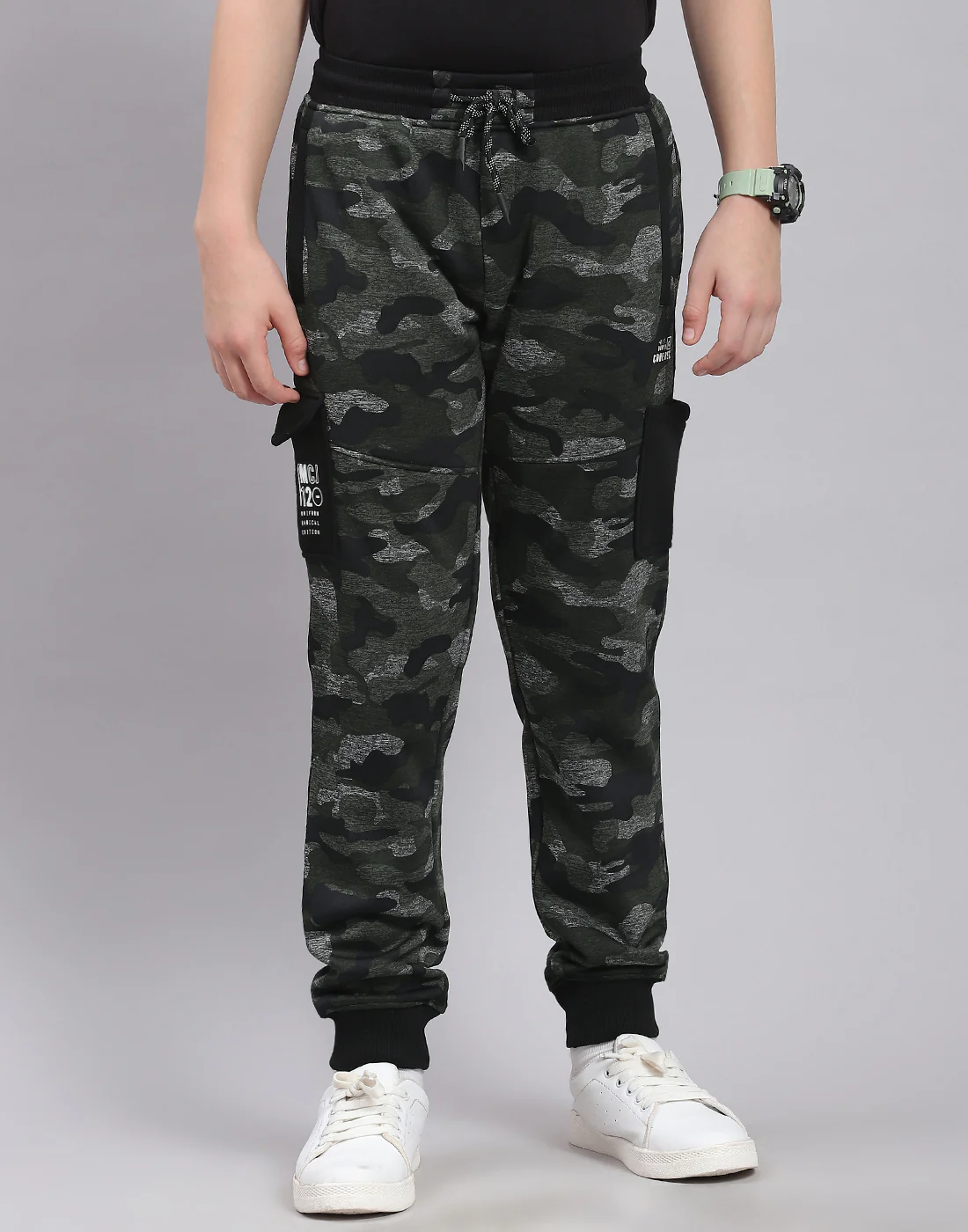 Boys Olive Printed Regular Fit Lower - Image 4