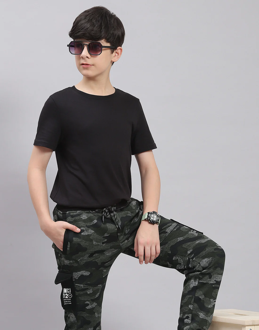 Boys Olive Printed Regular Fit Lower - Image 6