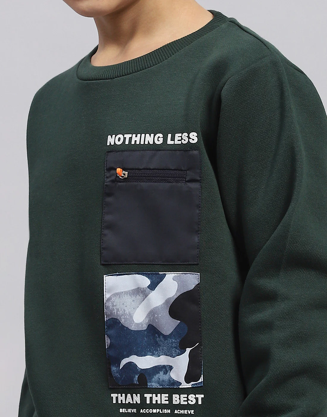 Boys Olive Printed Round Neck Full Sleeve Sweatshirt - Image 7