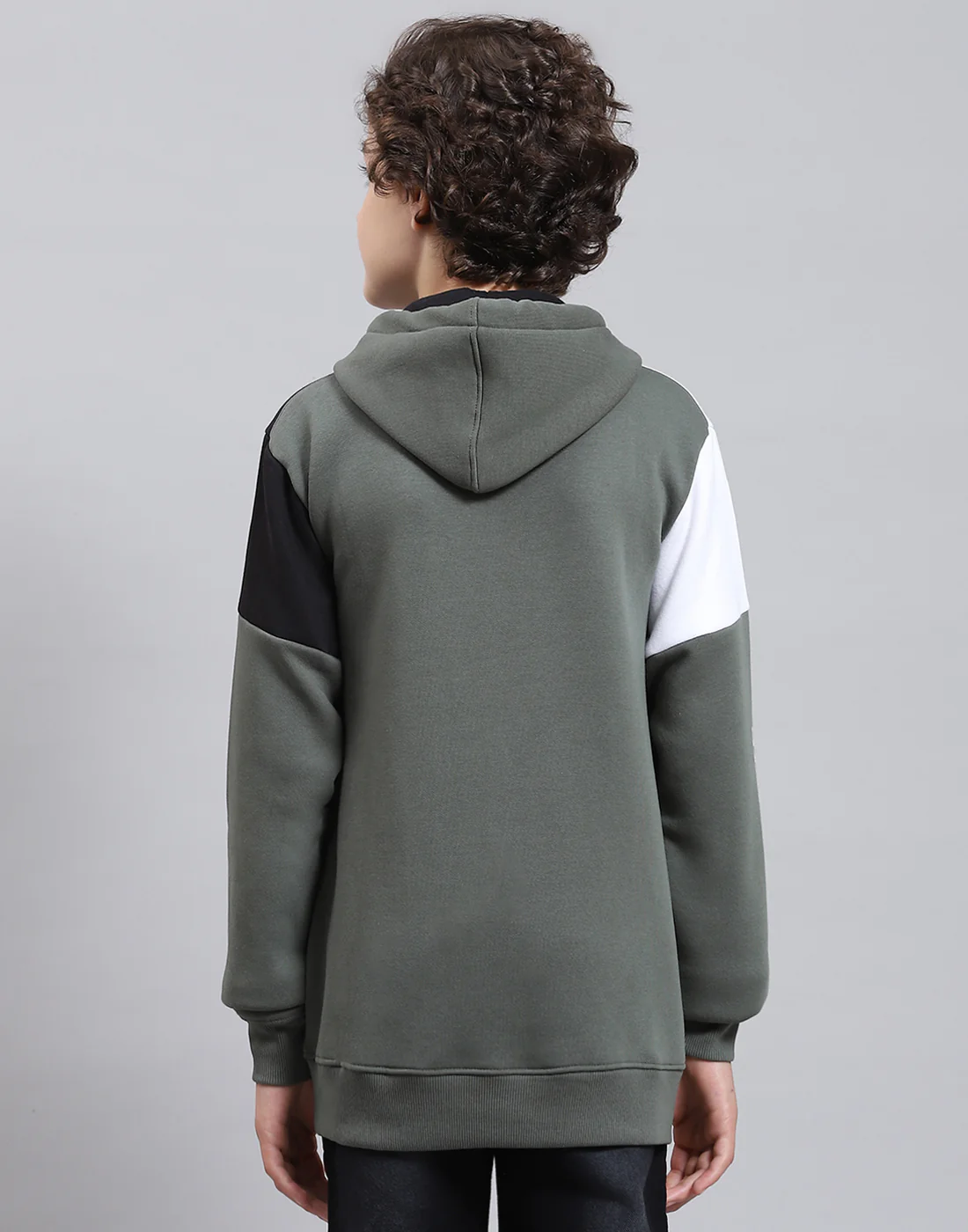 Boys Olive Printed Round Neck Full Sleeve Sweatshirt - Image 5