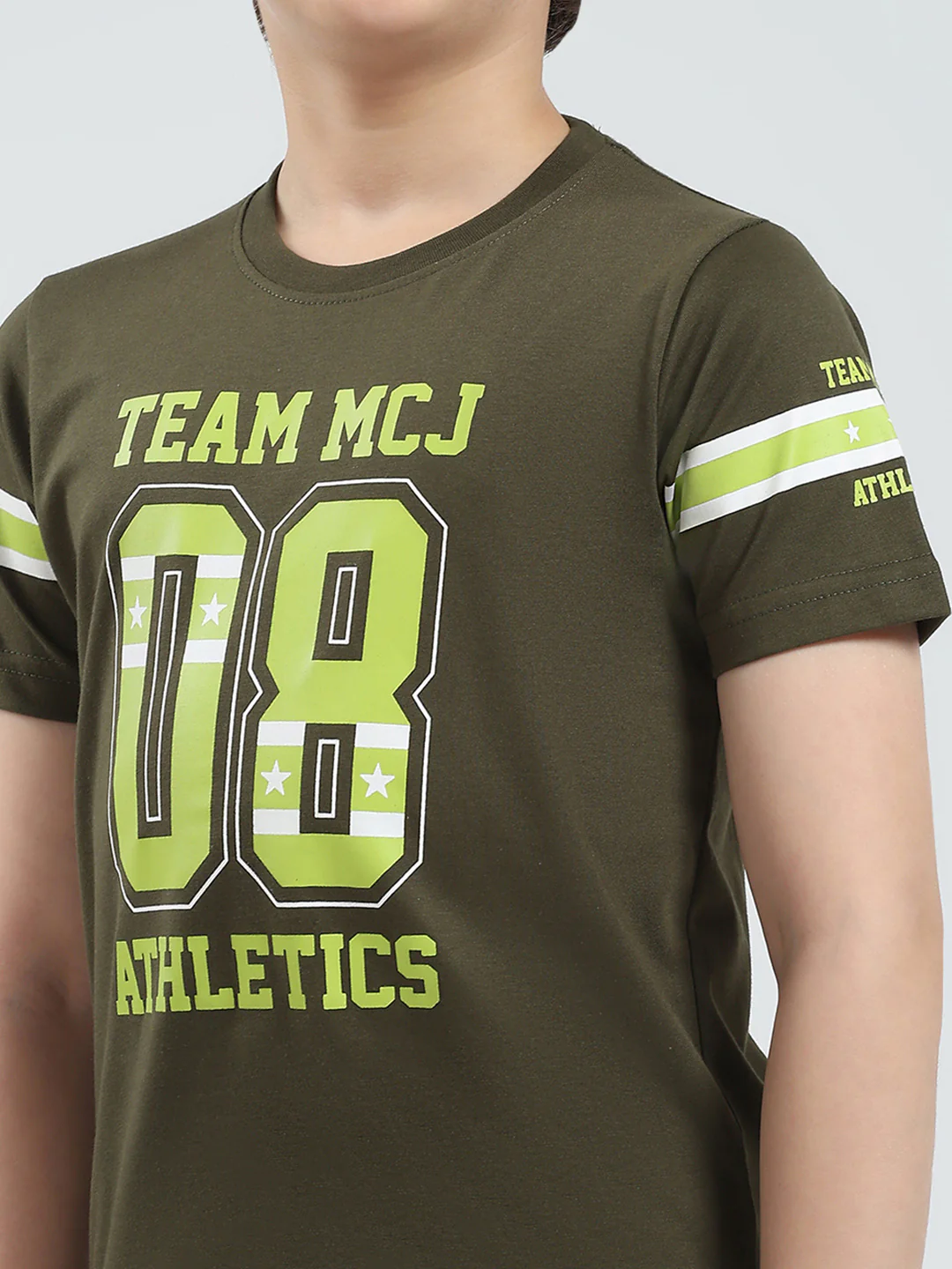 Boys Olive Printed Round Neck Half Sleeve Bermuda Set - Image 6