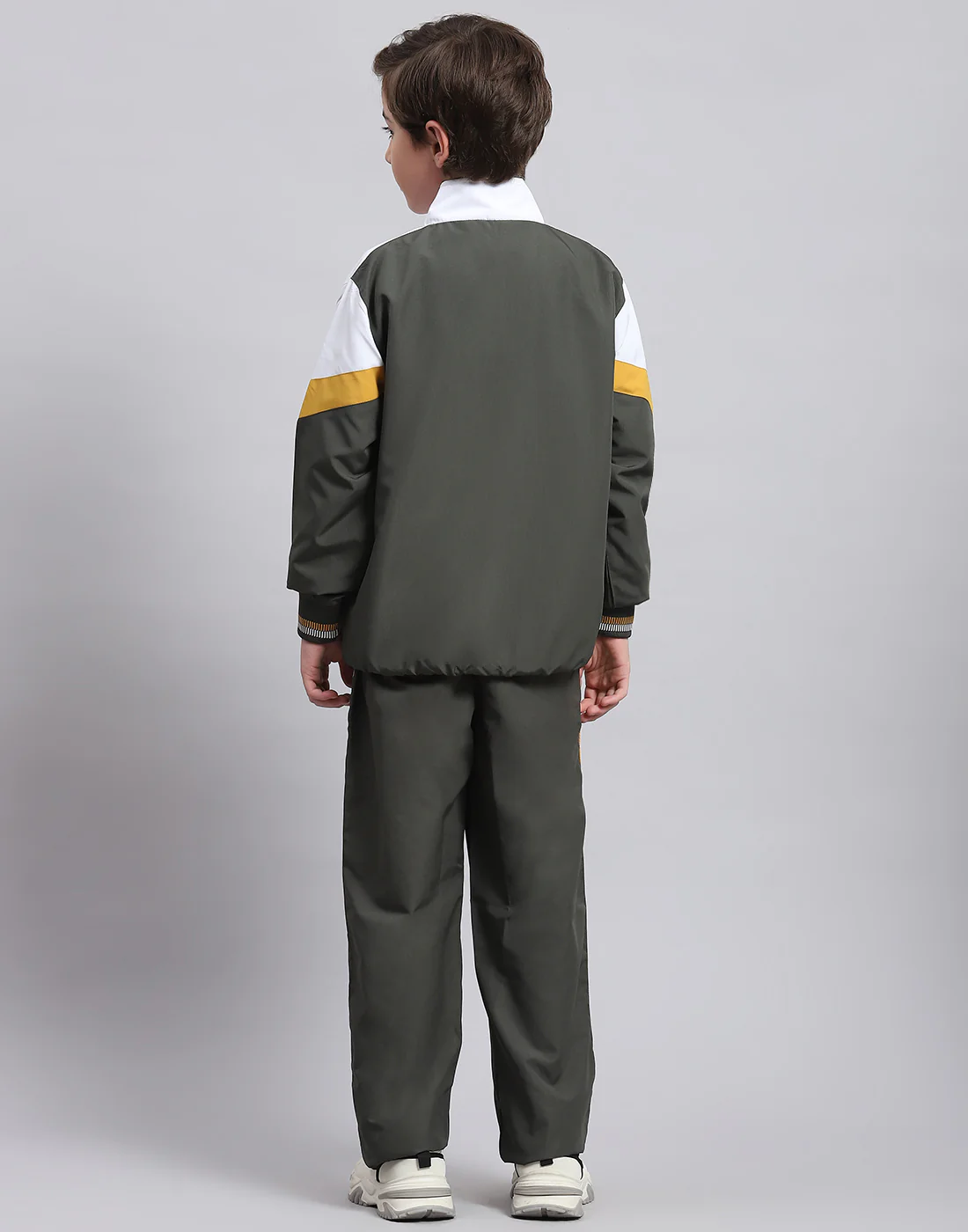 Boys Olive Printed Stand Collar Full Sleeve Tracksuit - Image 5