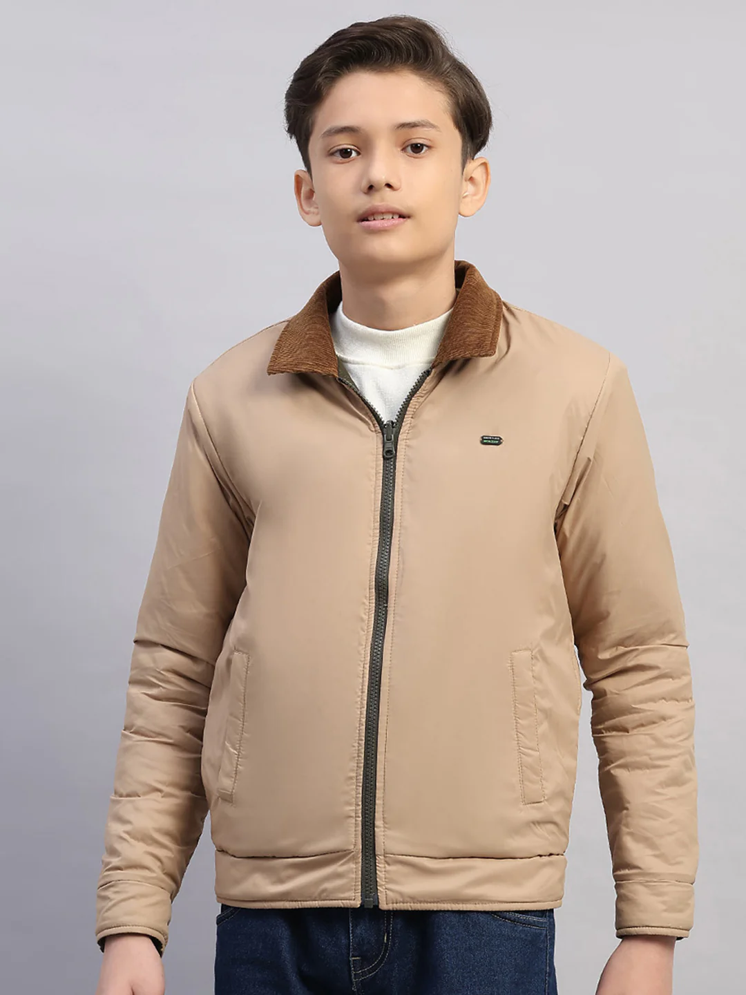 Boys Olive Solid Collar Full Sleeve Reversible Shacket - Image 6