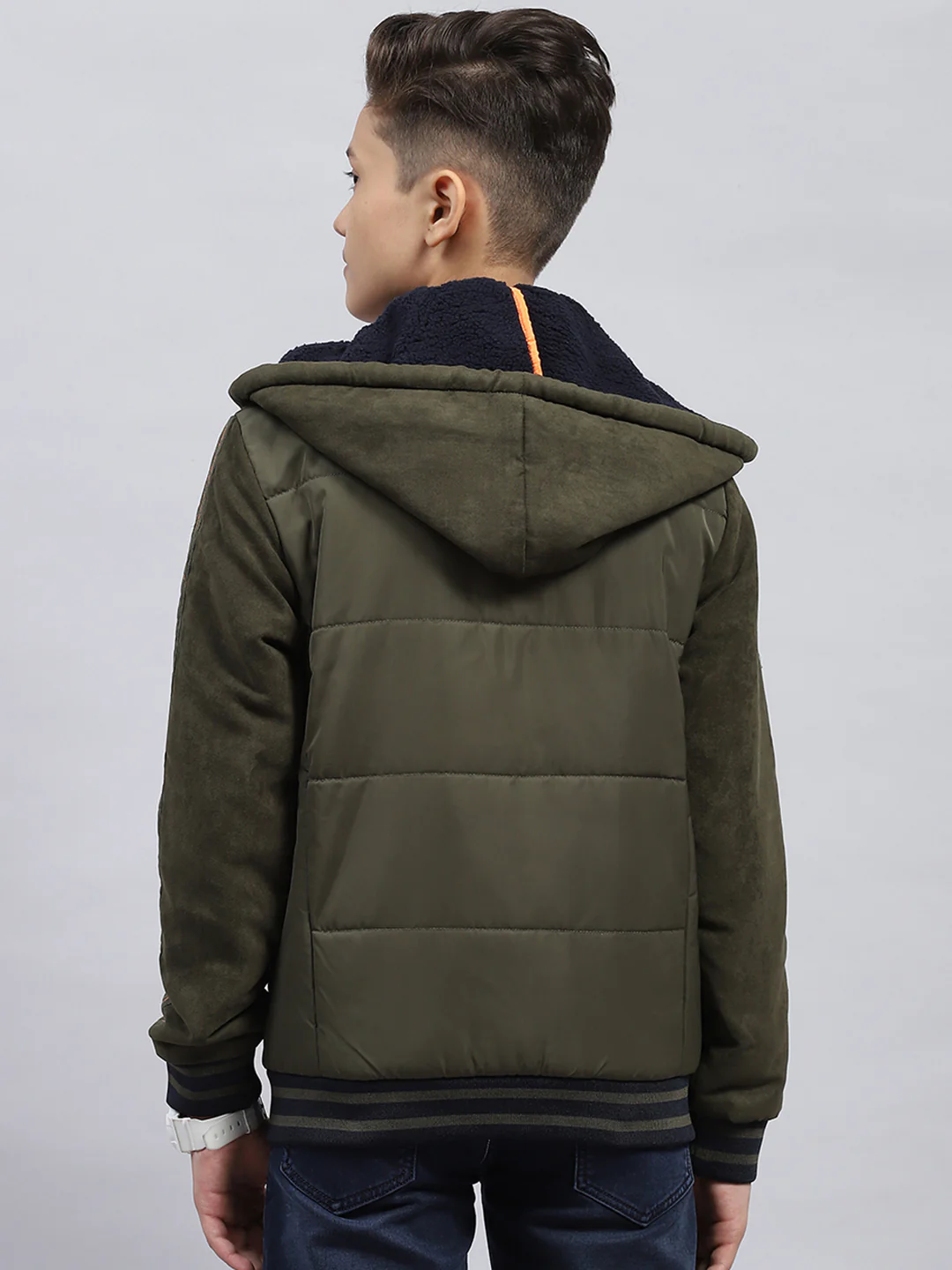 Boys Olive Solid Hooded Full Sleeve Jacket - Image 5