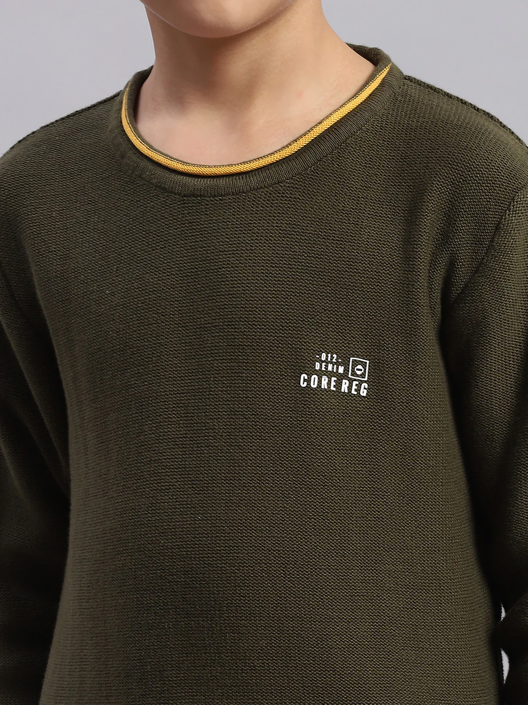 Boys Olive Solid Round Neck Full Sleeve Sweater - Image 7