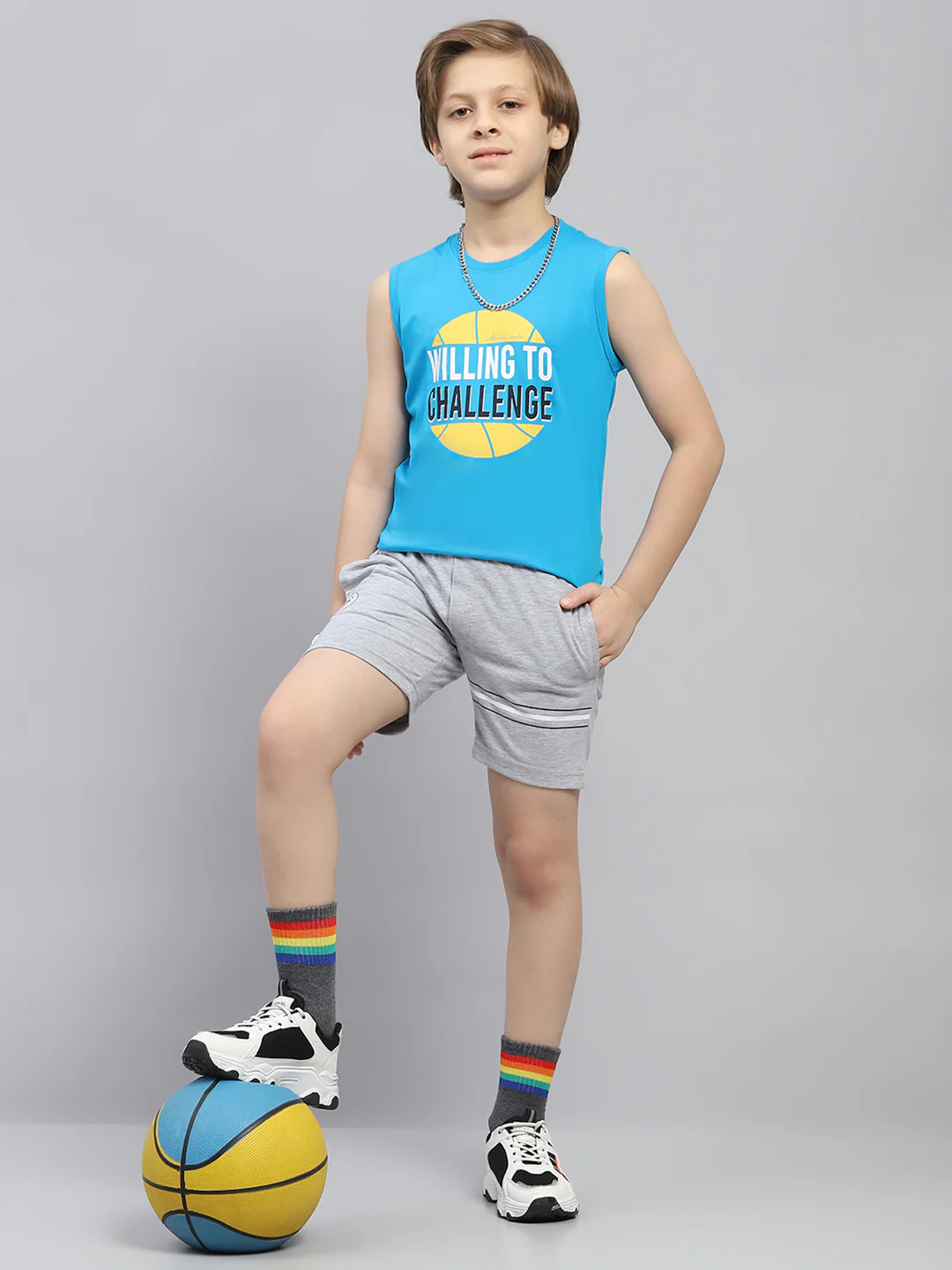 Boys Orange & Blue Printed Round Neck Sleeveless T-Shirt (Pack of 2) - Image 2