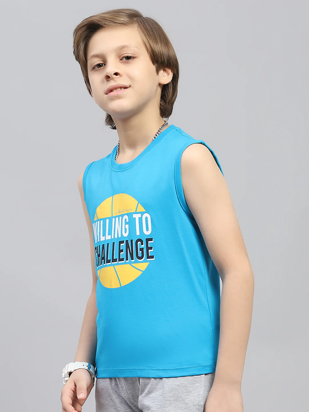 Boys Orange & Blue Printed Round Neck Sleeveless T-Shirt (Pack of 2) - Image 4