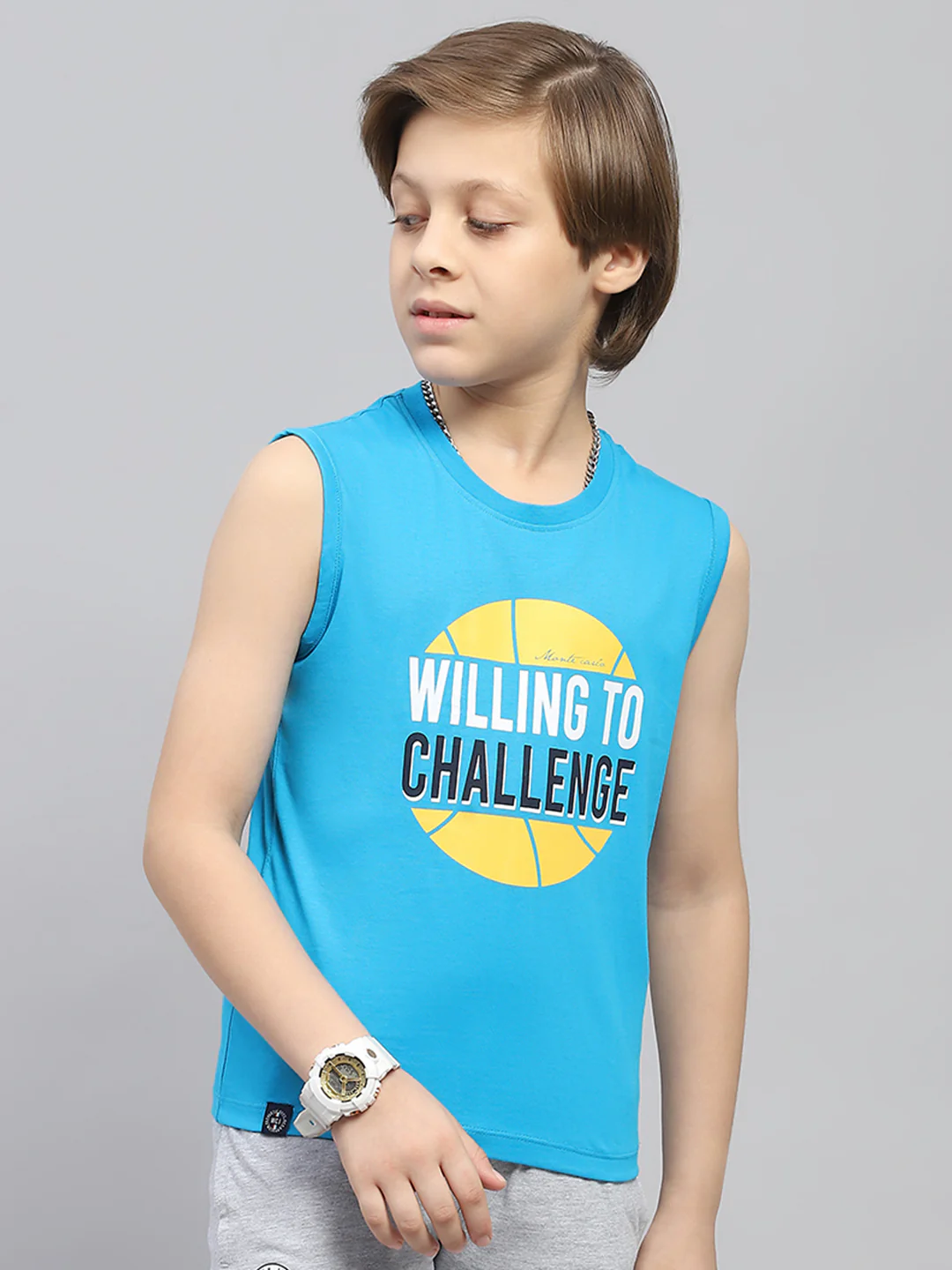 Boys Orange & Blue Printed Round Neck Sleeveless T-Shirt (Pack of 2) - Image 5