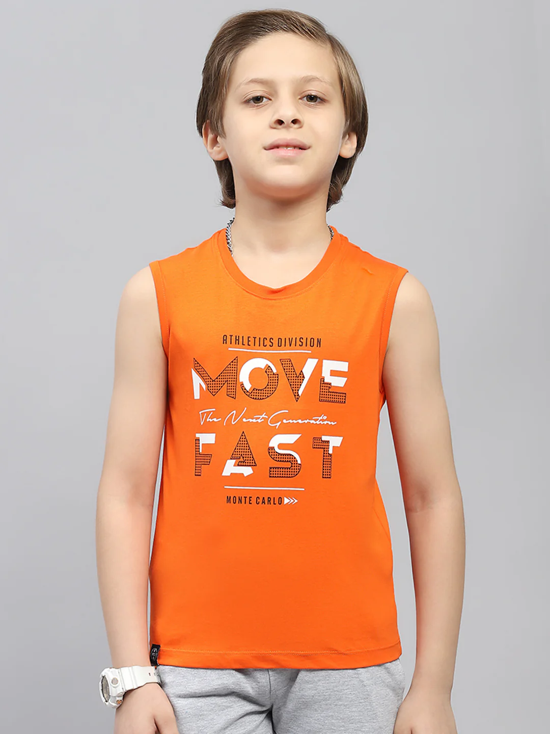 Boys Orange & Blue Printed Round Neck Sleeveless T-Shirt (Pack of 2) - Image 7