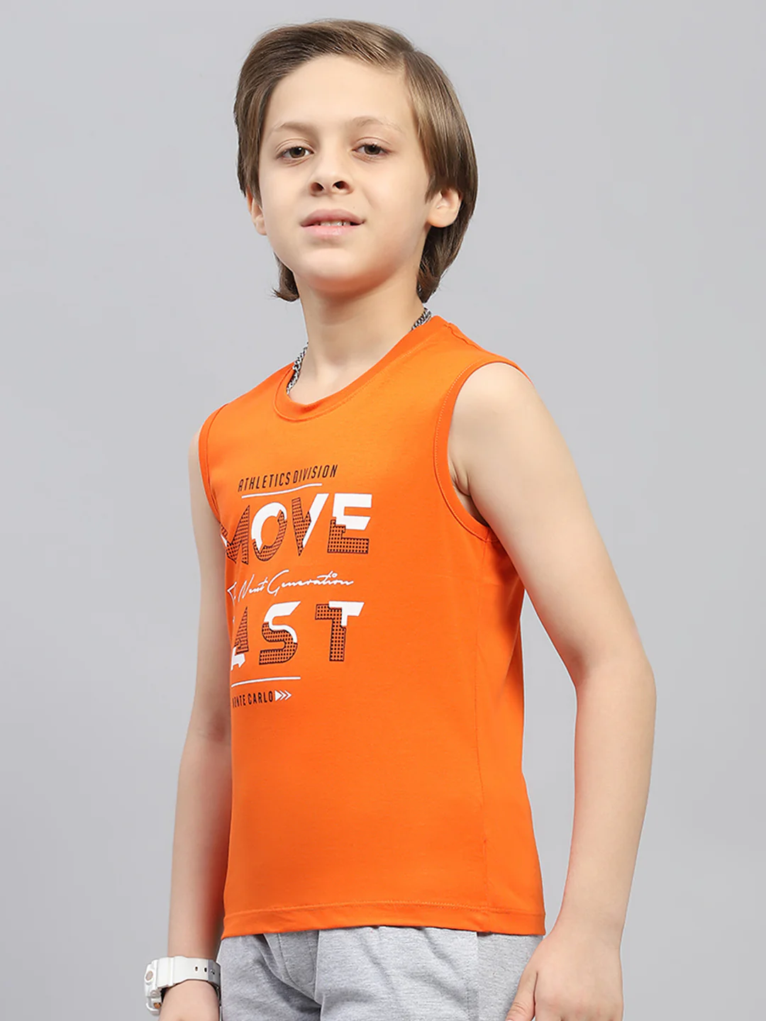 Boys Orange & Blue Printed Round Neck Sleeveless T-Shirt (Pack of 2) - Image 8