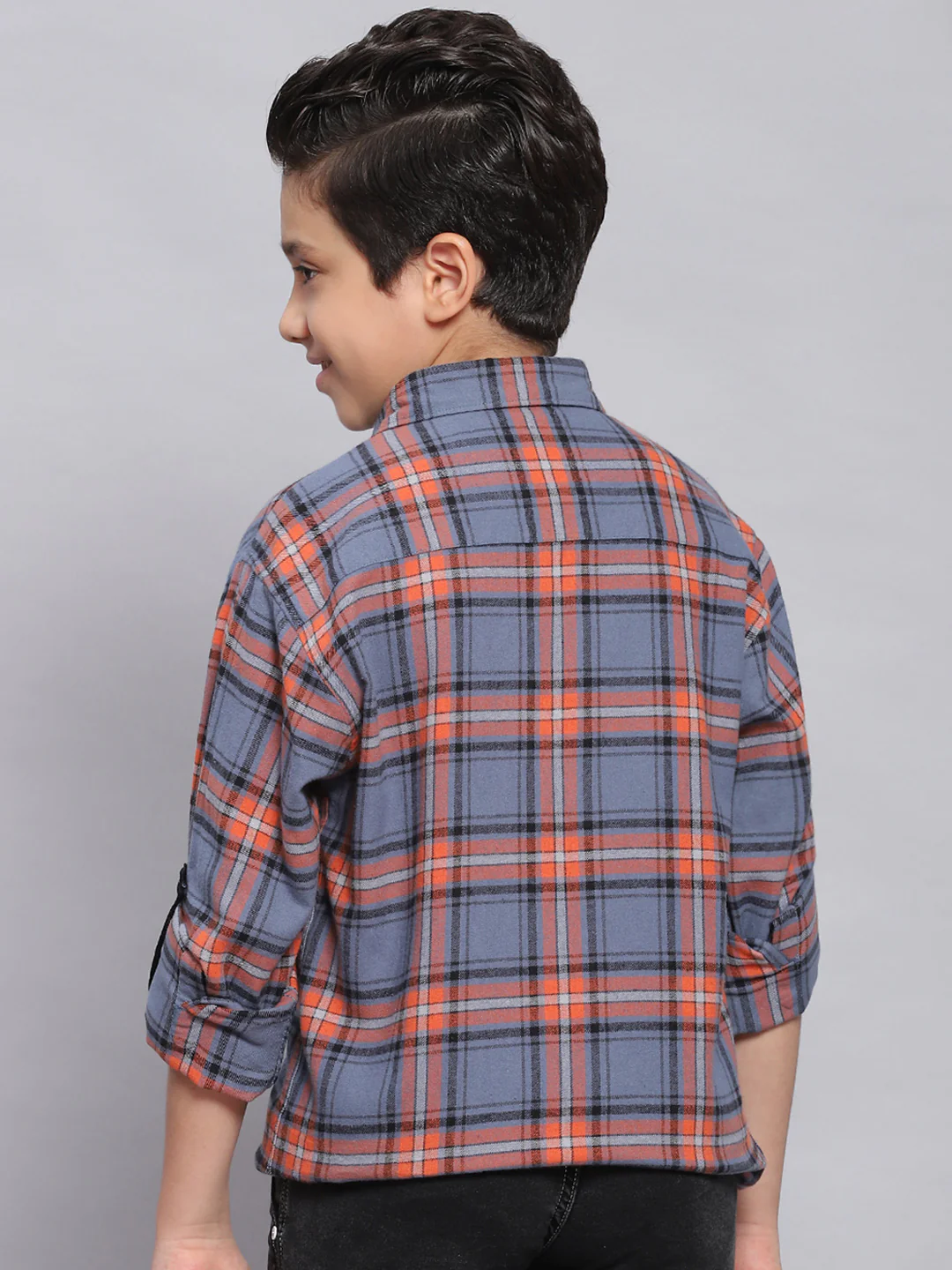 Boys Orange Check Spread Collar Full Sleeve Shirts - Image 5