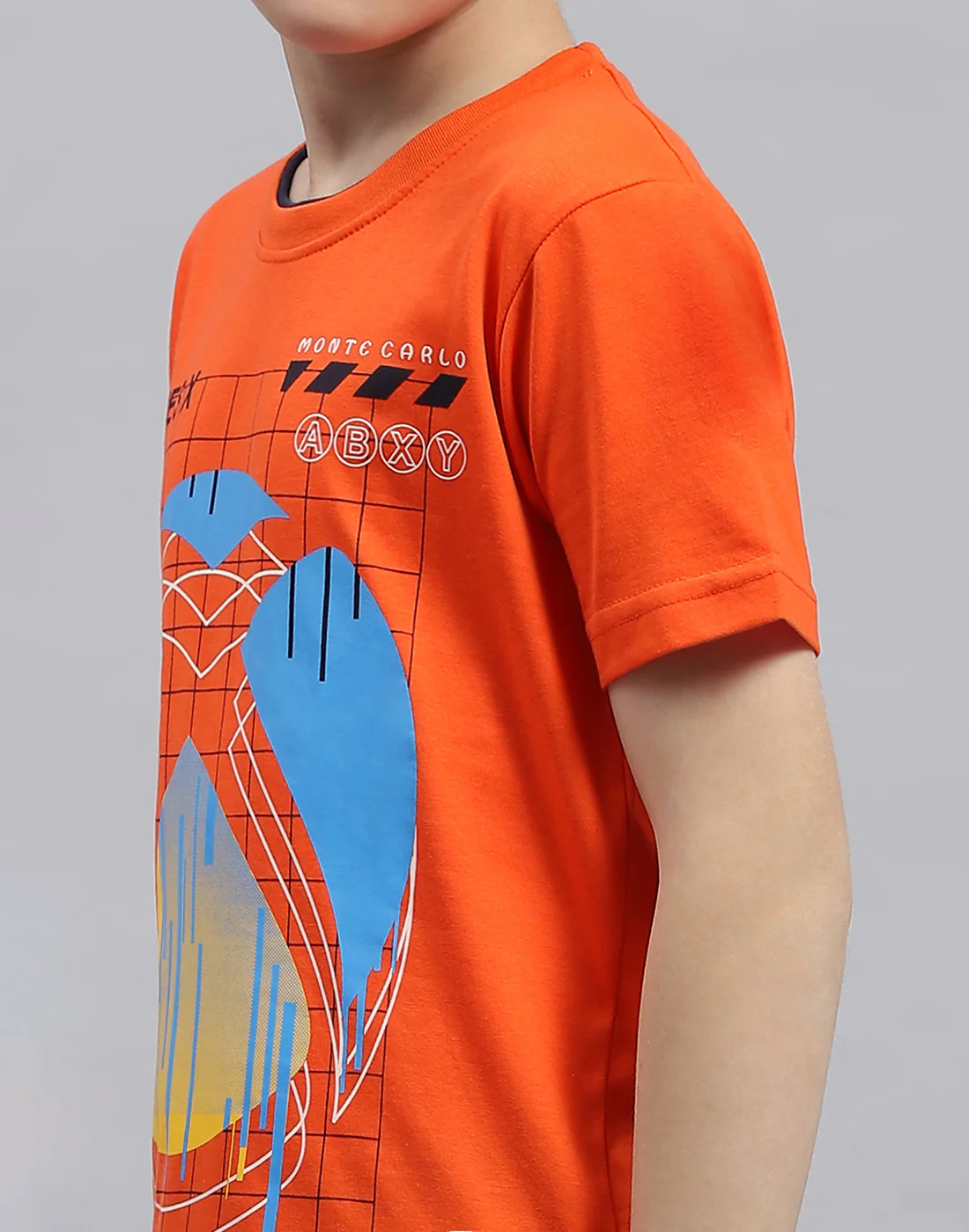 Boys Orange & Navy Blue Printed Round Neck Half Sleeve Bermuda Set - Image 6