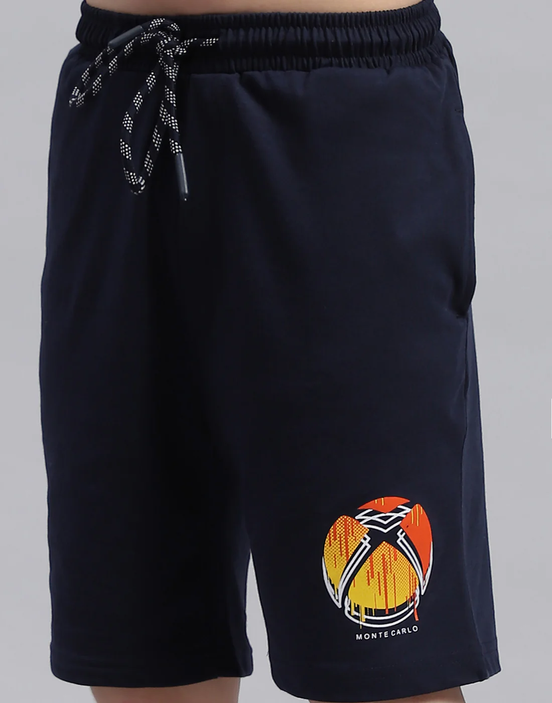 Boys Orange & Navy Blue Printed Round Neck Half Sleeve Bermuda Set - Image 8
