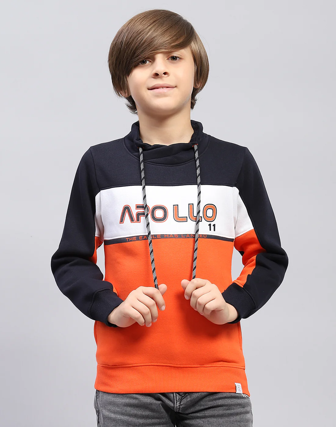 Boys Orange Printed Hooded Full Sleeve Sweatshirt - Image 2