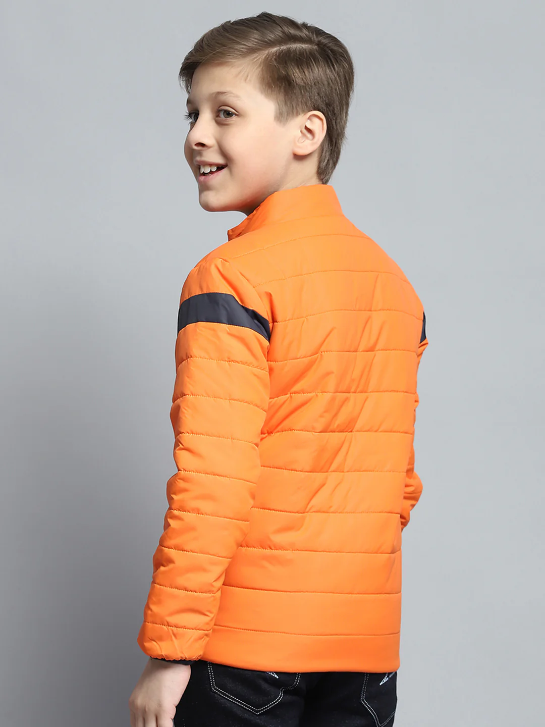 Boys Orange Printed Mock Neck Full Sleeve Jacket - Image 5