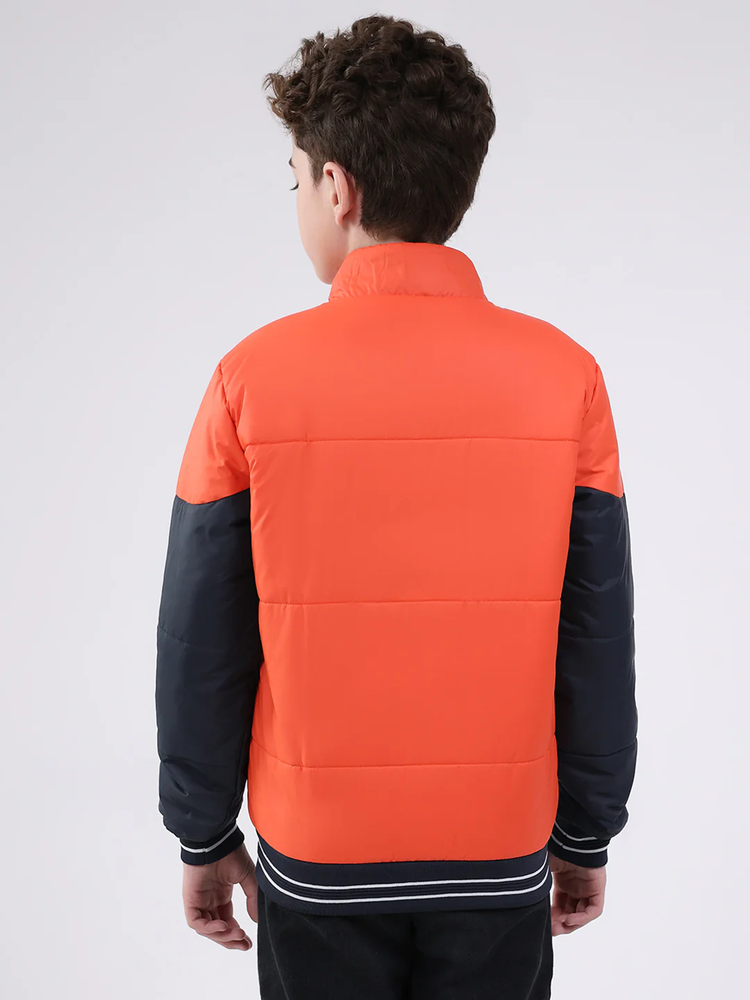 Boys Orange Printed Mock Neck Full Sleeve Jacket - Image 5